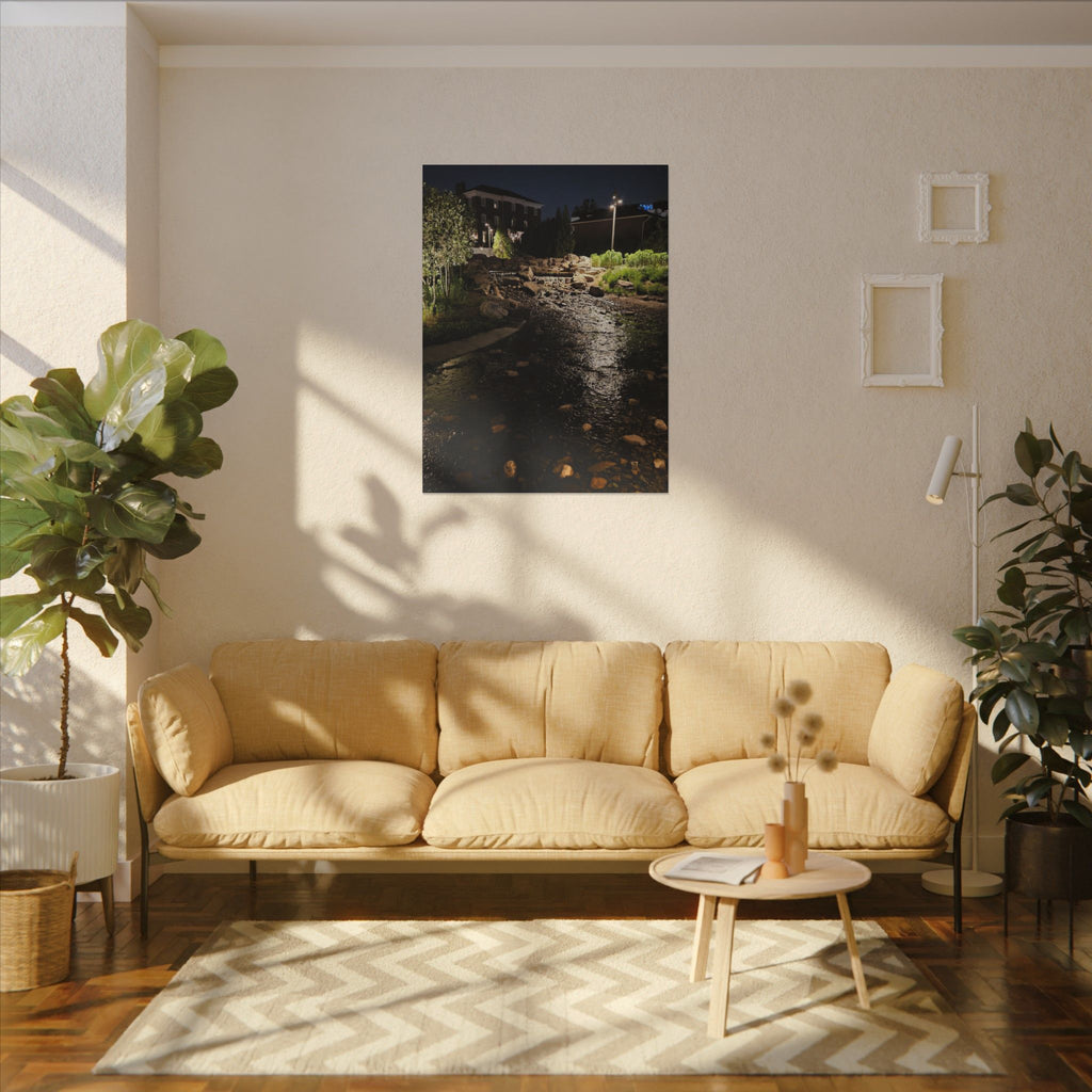 Nighttime Waterfall Landscape Canvas | Matte Stretched Wall Art