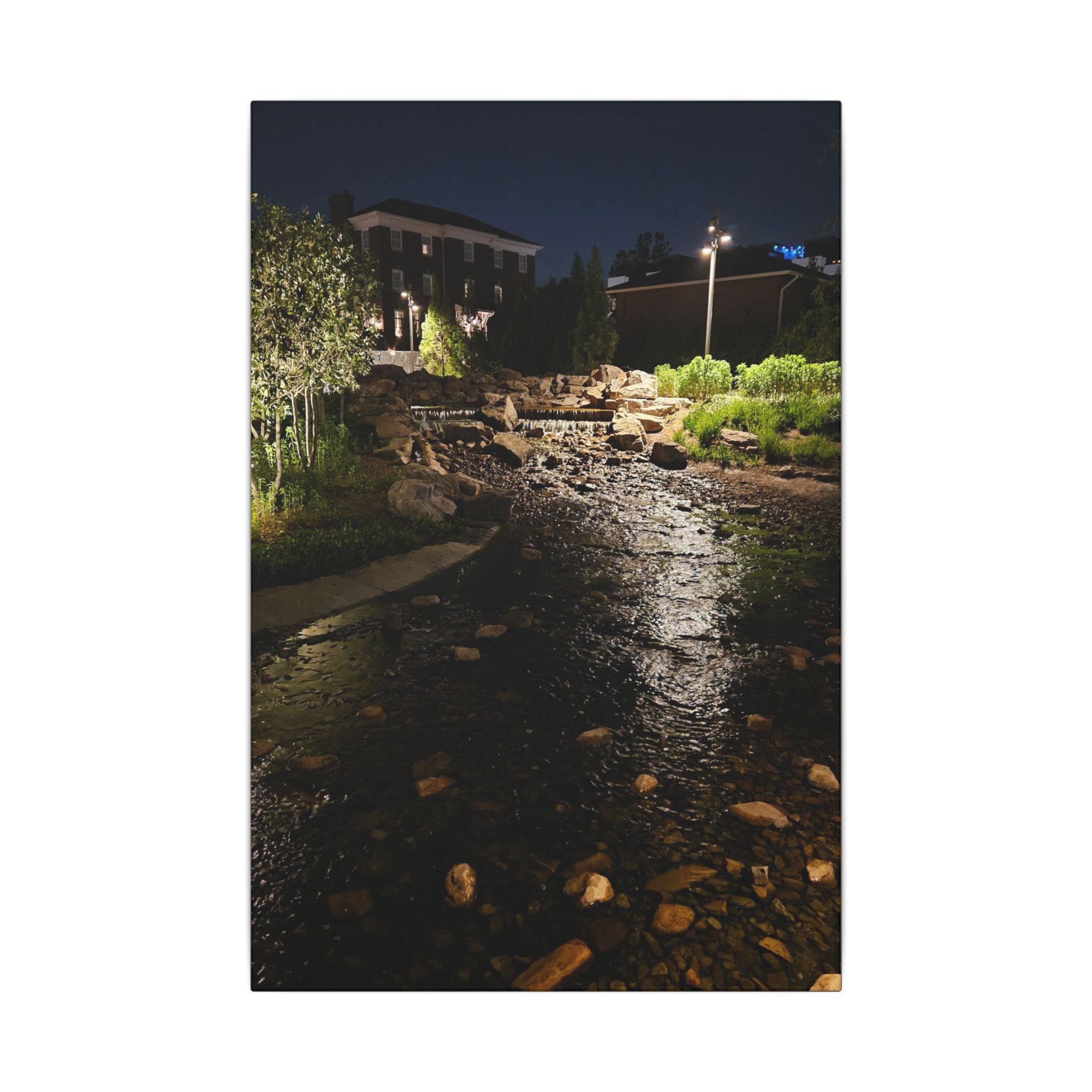 Nighttime Waterfall Landscape Canvas | Matte Stretched Wall Art