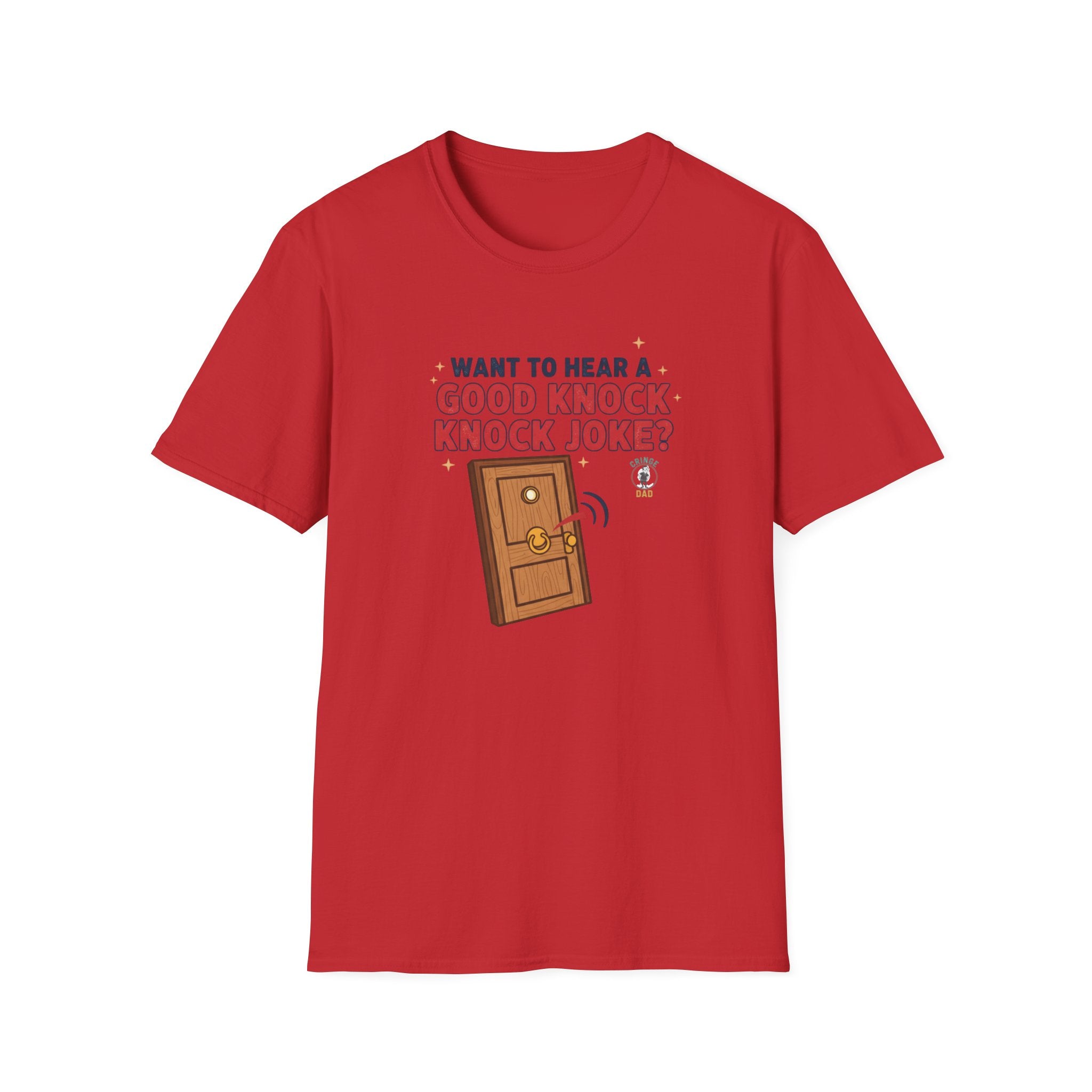 'Want to Hear a Good Knock Knock Joke?' T-Shirt — Novelty Door Cartoon Tee