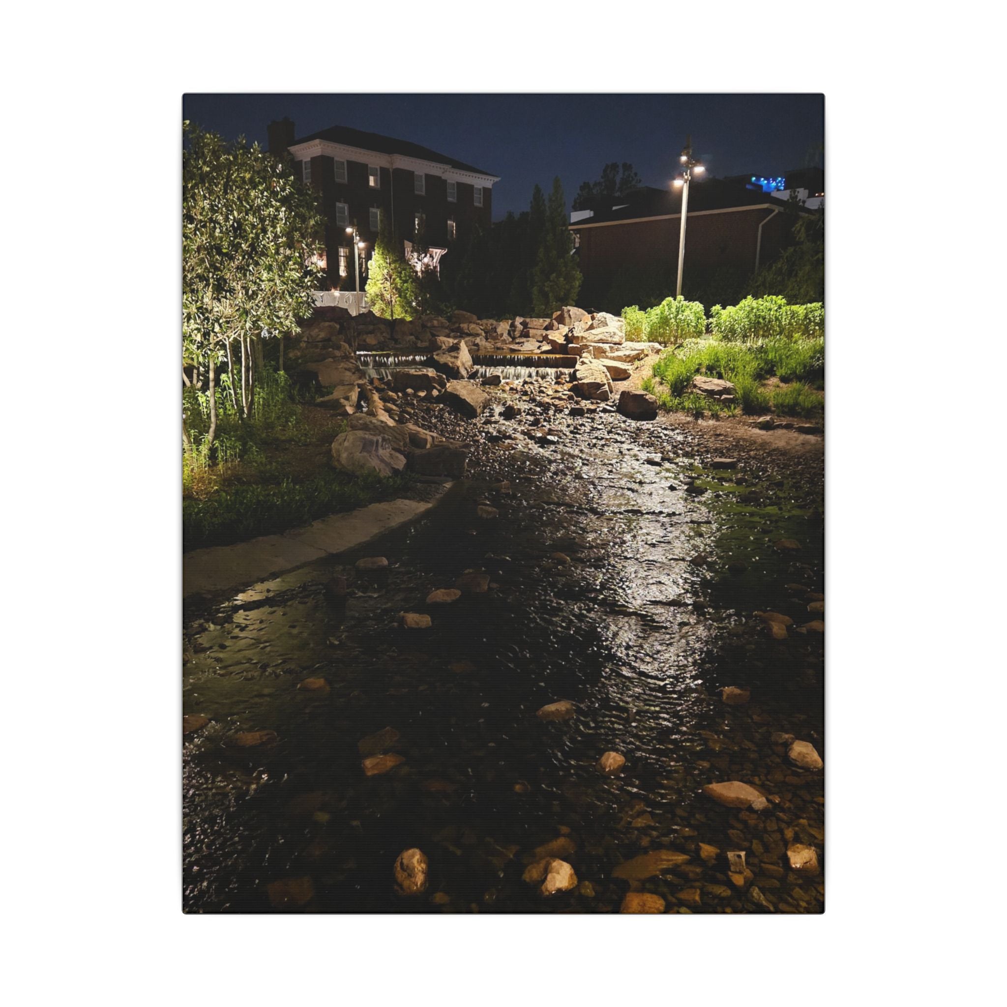 Nighttime Waterfall Landscape Canvas | Matte Stretched Wall Art