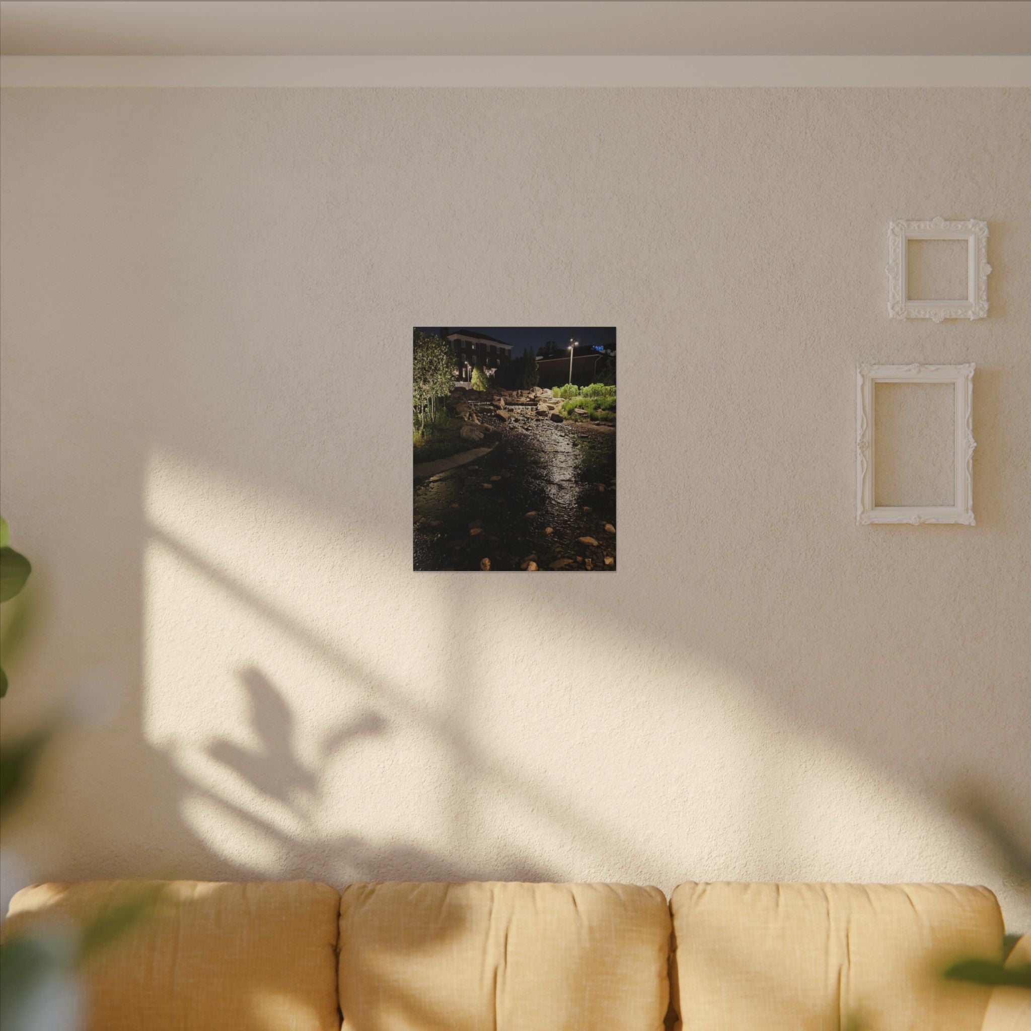 Nighttime Waterfall Landscape Canvas | Matte Stretched Wall Art