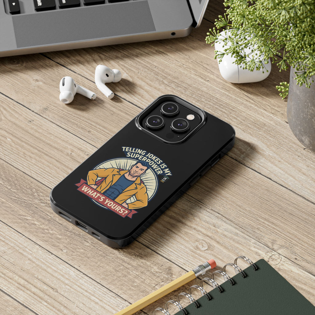 Telling Jokes Is My Superpower Phone Case | Humorous Man Illustration