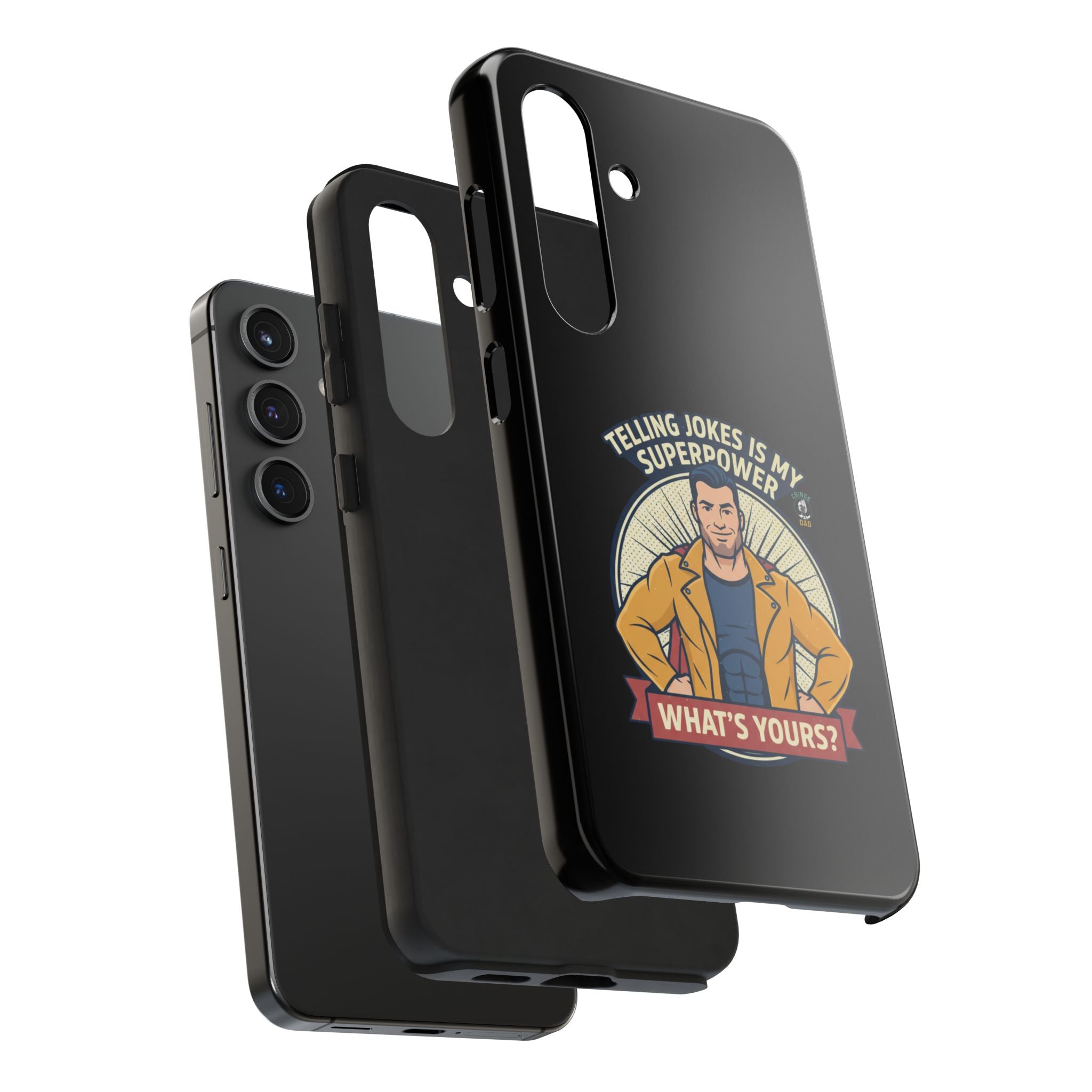 Telling Jokes Is My Superpower Phone Case | Humorous Man Illustration