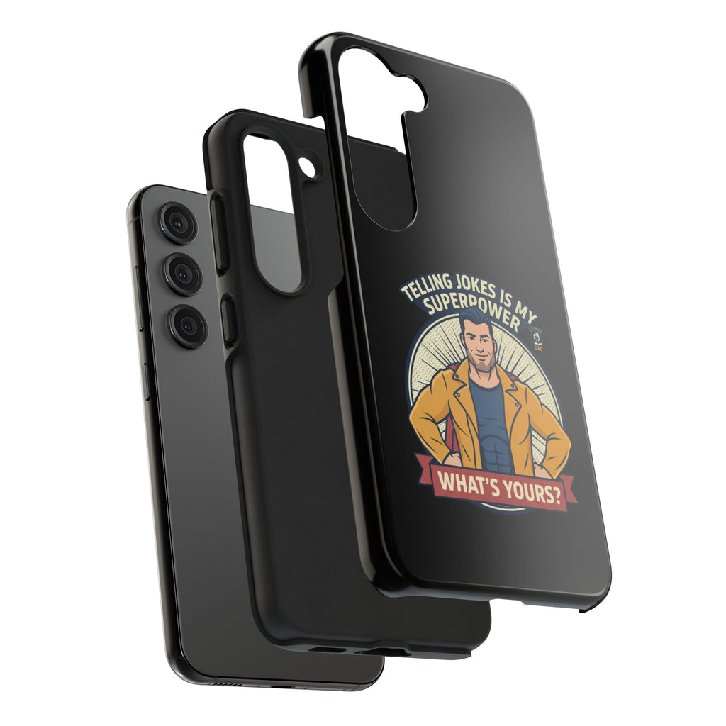 Telling Jokes Is My Superpower Phone Case | Humorous Man Illustration