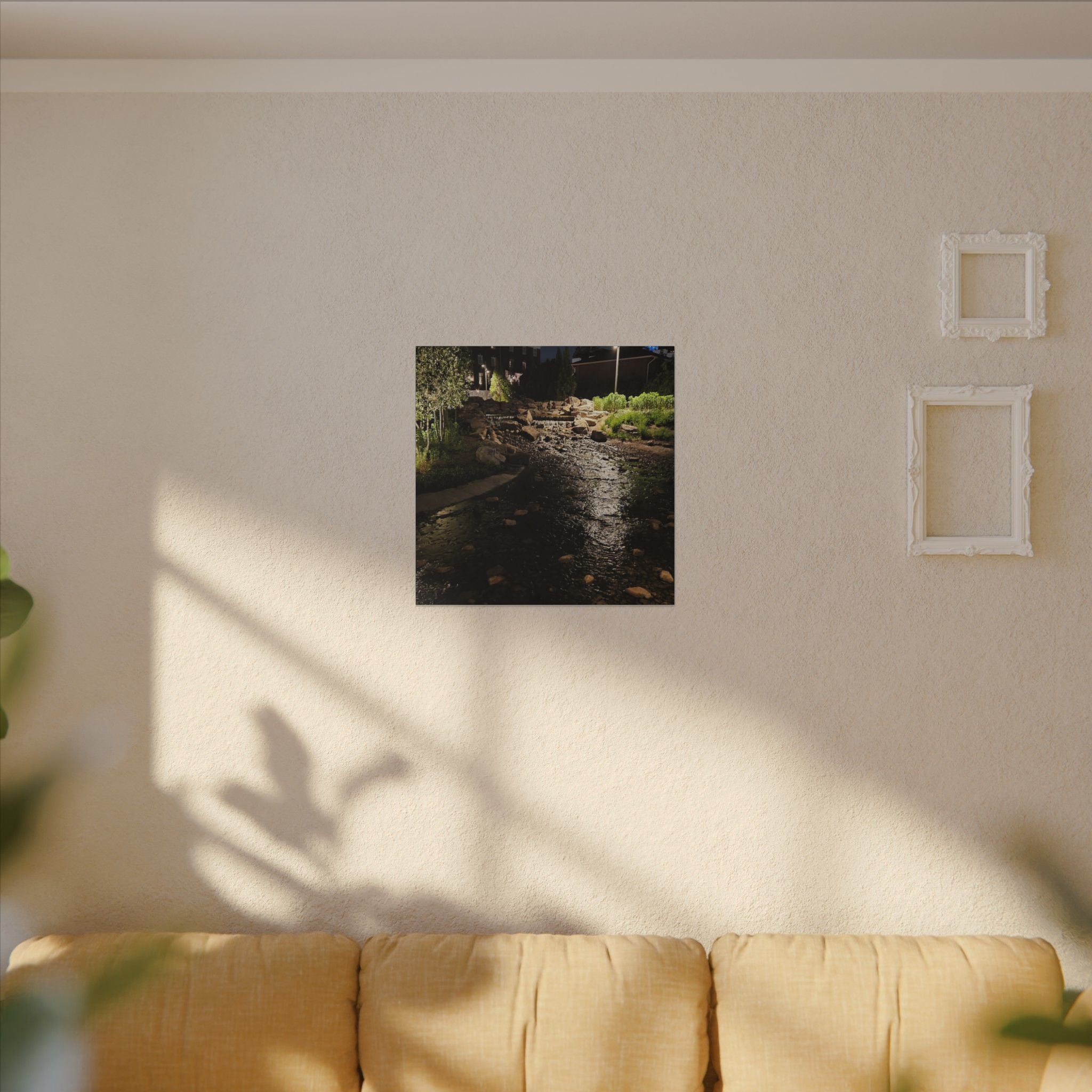 Nighttime Waterfall Landscape Canvas | Matte Stretched Wall Art