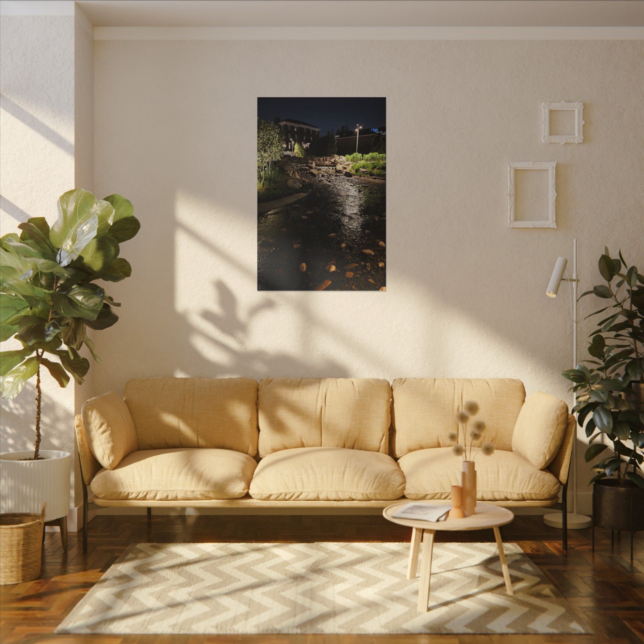 Nighttime Waterfall Landscape Canvas | Matte Stretched Wall Art