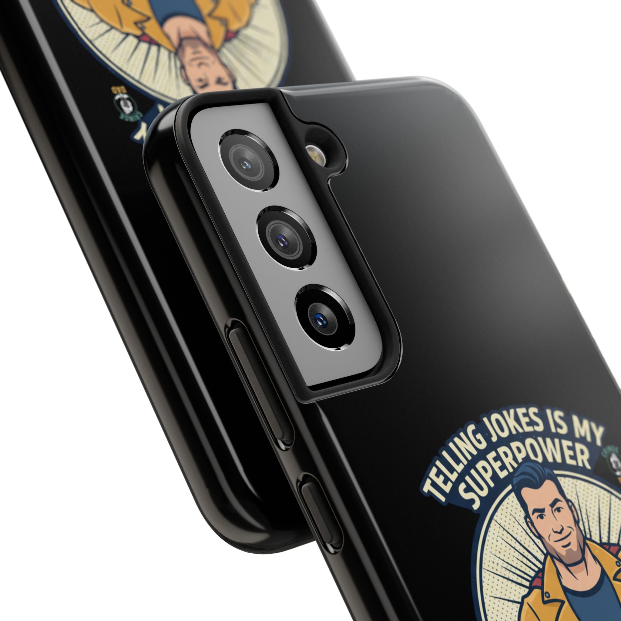 Telling Jokes Is My Superpower Phone Case | Humorous Man Illustration