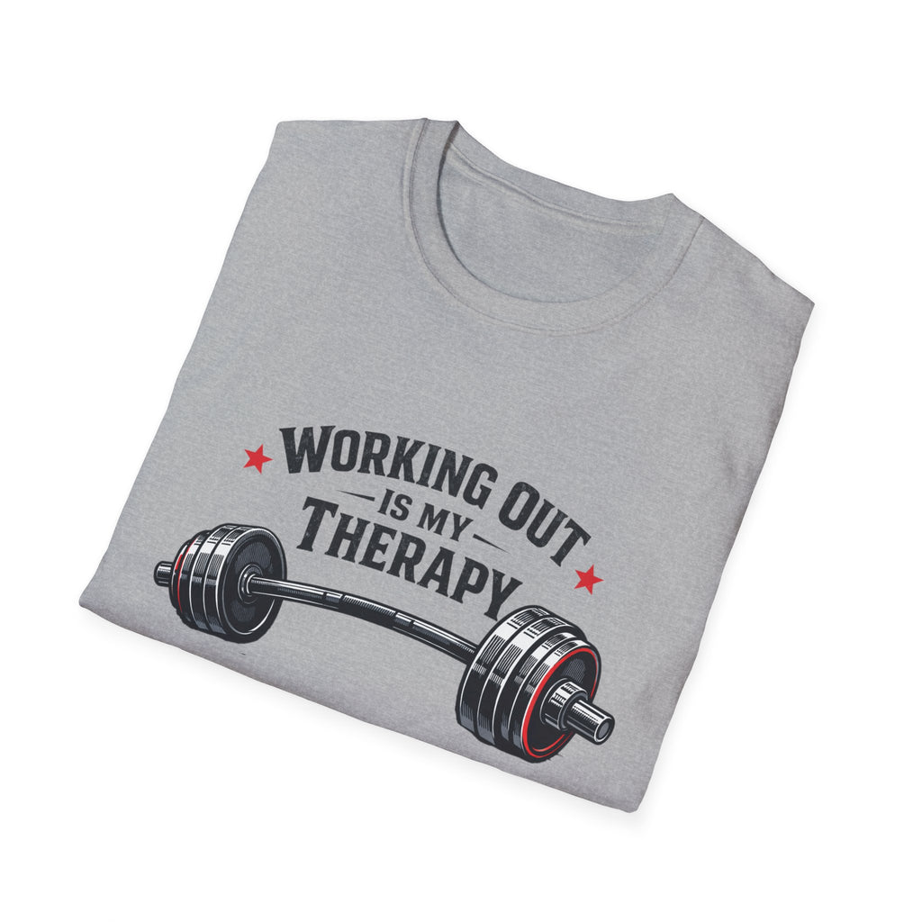 Working Out Is My Therapy T-Shirt — Barbell Fitness Gym Tee