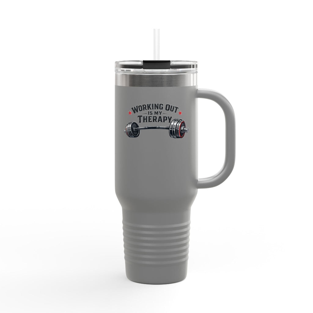 "Working Out Is My Therapy" 40oz Insulated Travel Mug — Fitness Tumbler