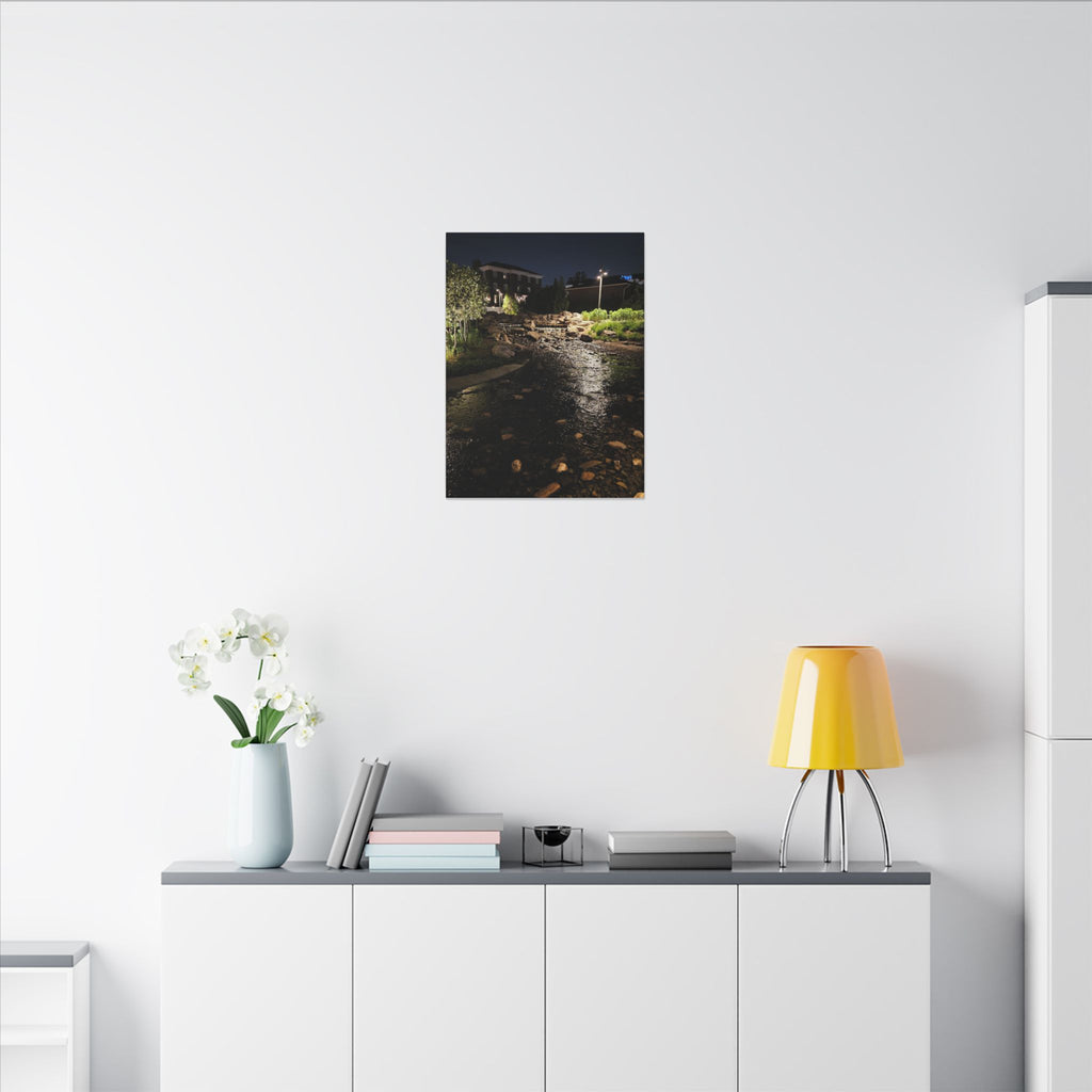 Nighttime Waterfall Landscape Canvas | Matte Stretched Wall Art