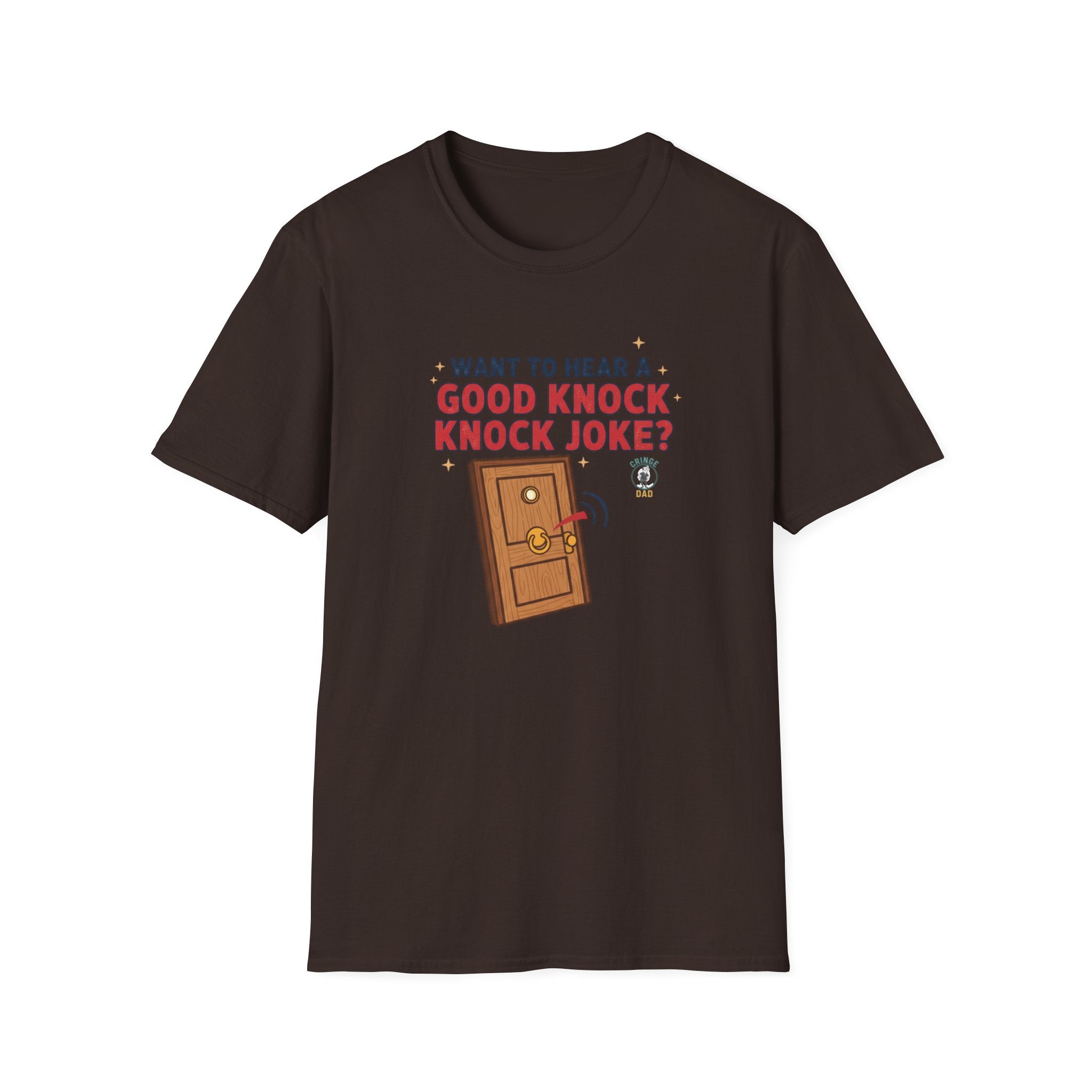 'Want to Hear a Good Knock Knock Joke?' T-Shirt — Novelty Door Cartoon Tee