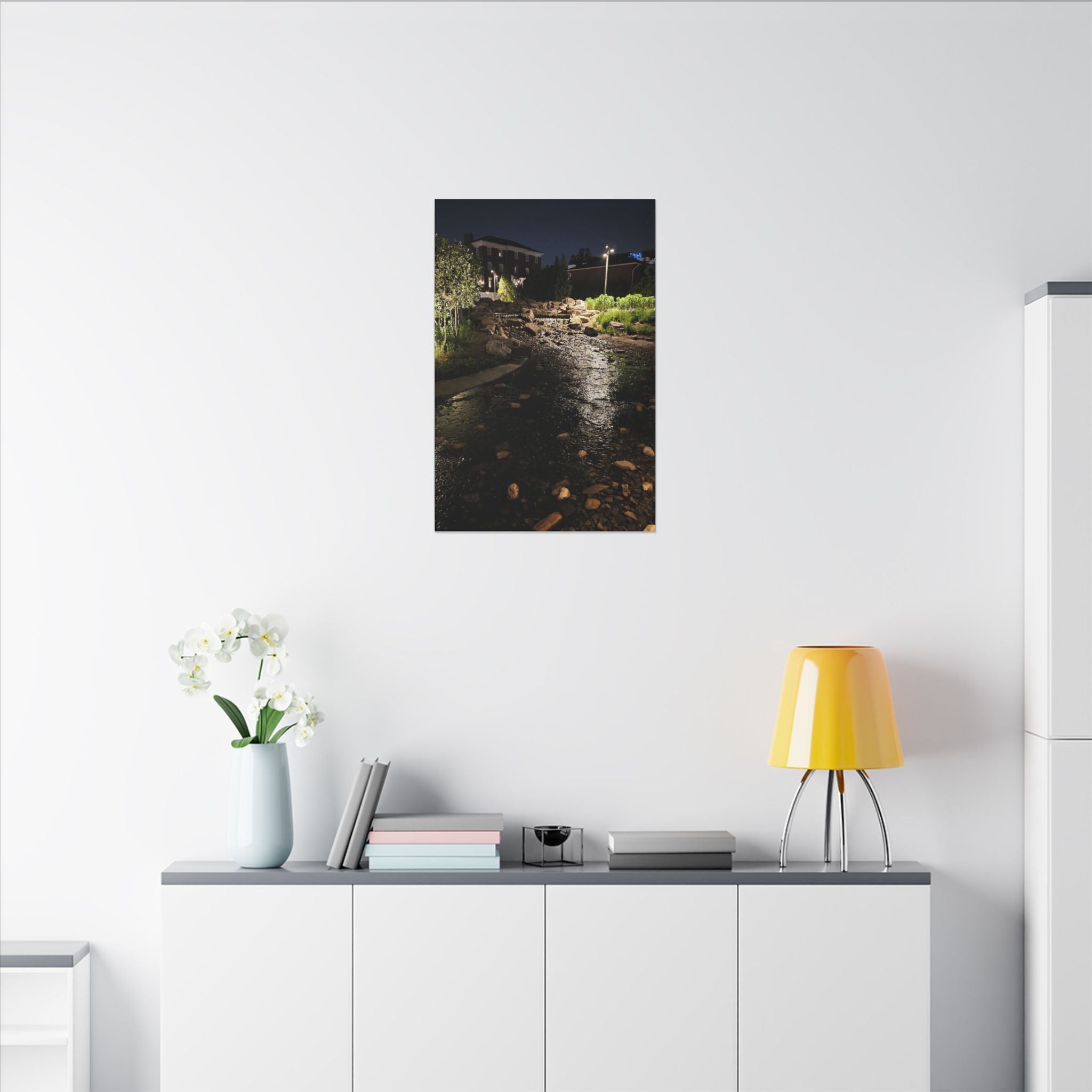 Nighttime Waterfall Landscape Canvas | Matte Stretched Wall Art