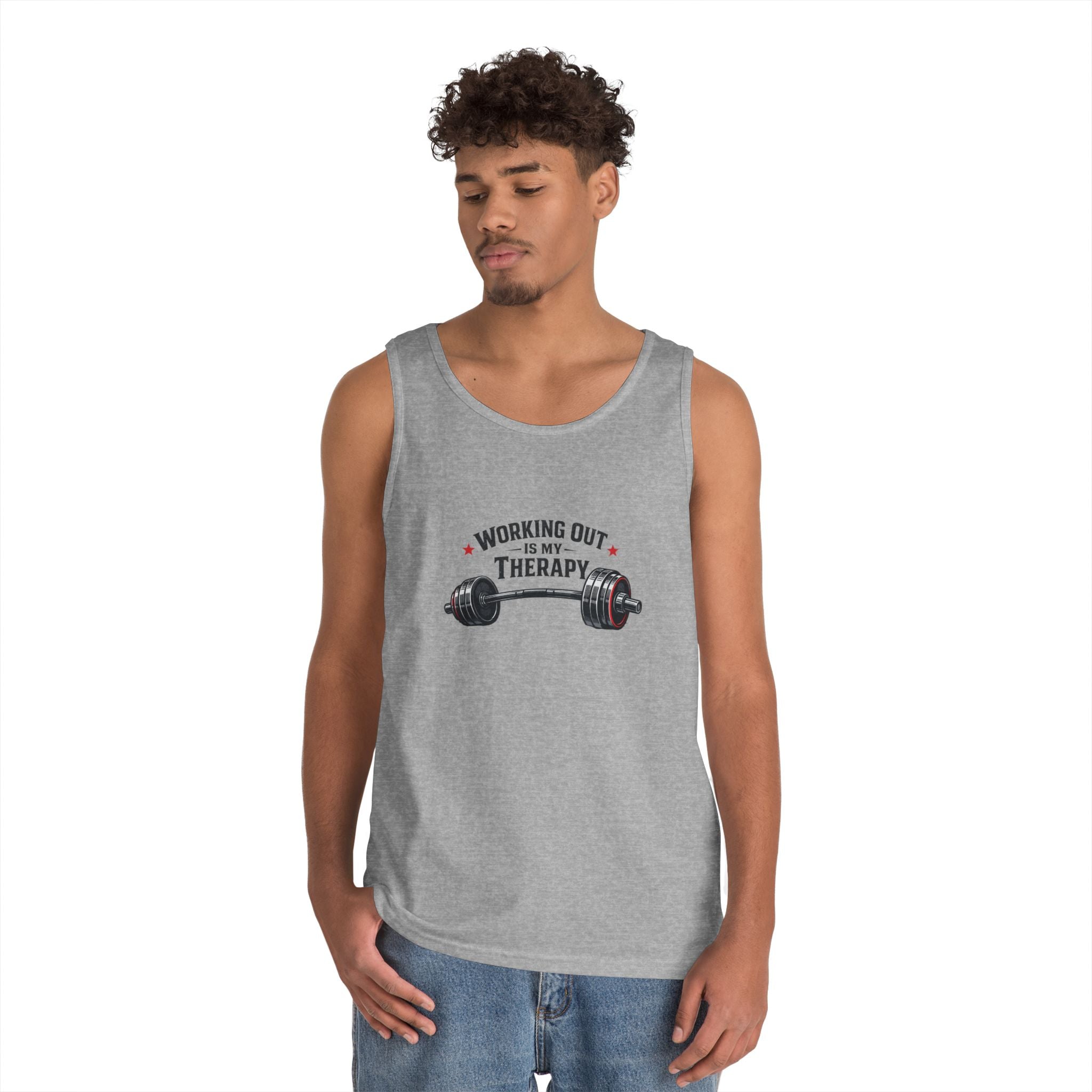 Working Out Is My Therapy Tank Top | Barbell Fitness Workout Tee