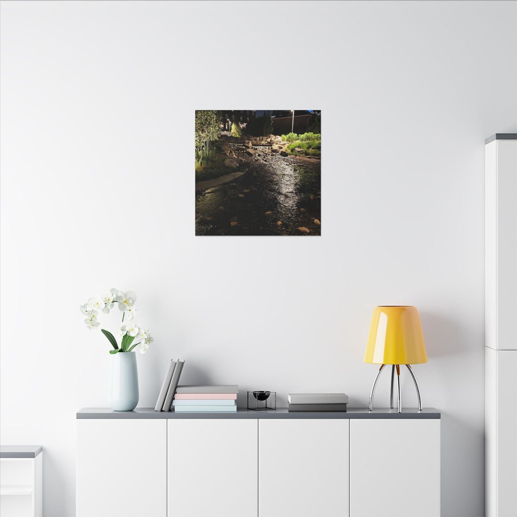 Nighttime Waterfall Landscape Canvas | Matte Stretched Wall Art