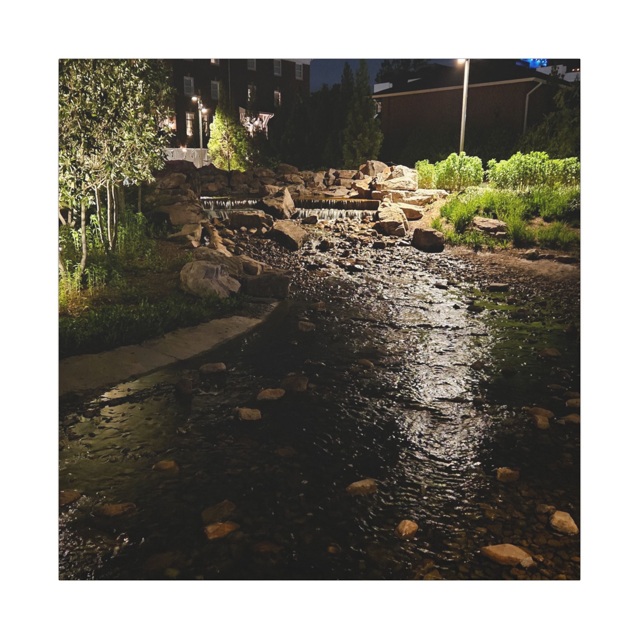 Nighttime Waterfall Landscape Canvas | Matte Stretched Wall Art