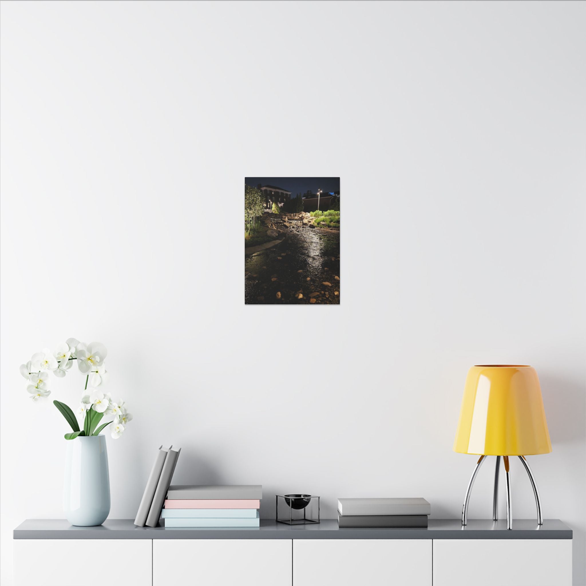 Nighttime Waterfall Landscape Canvas | Matte Stretched Wall Art