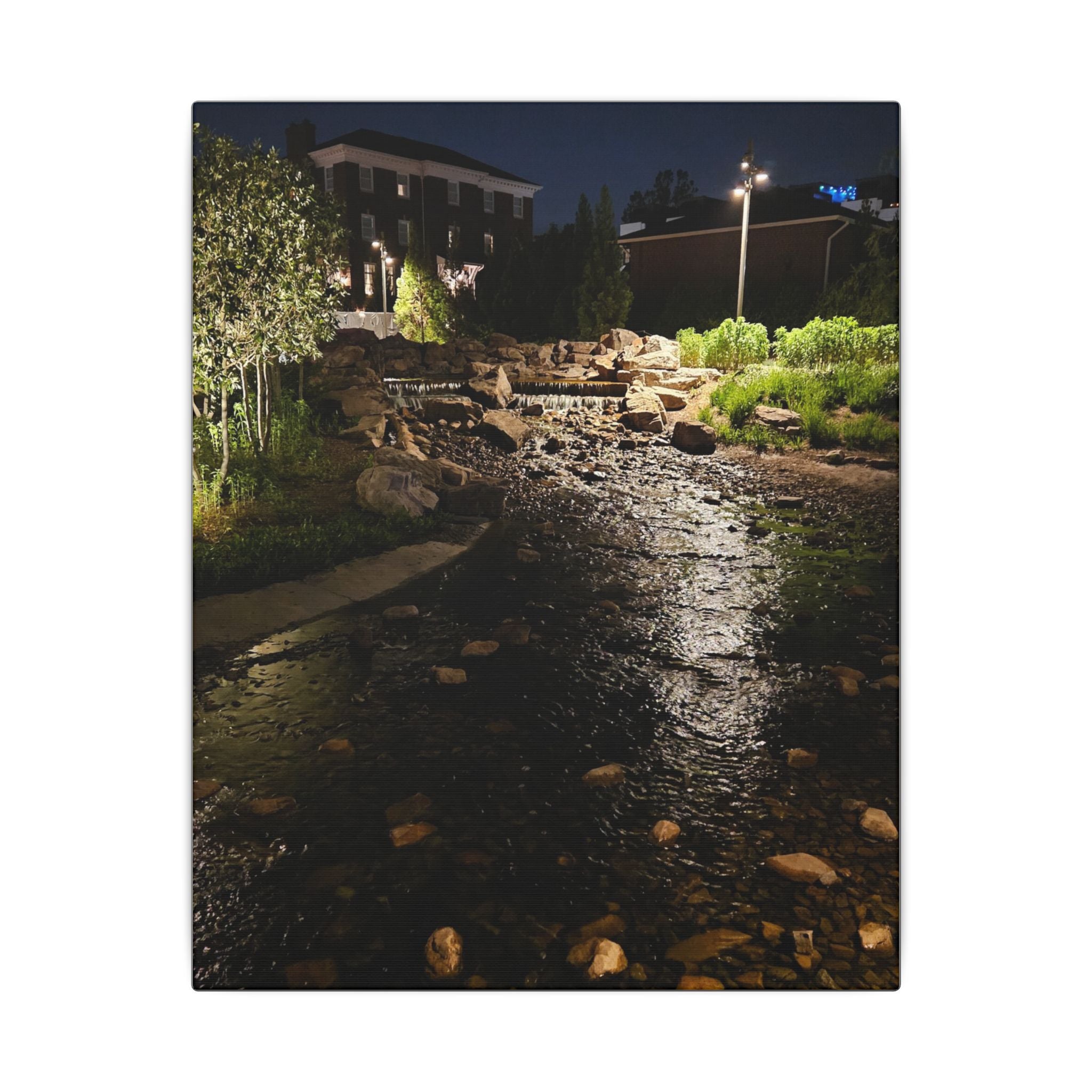 Nighttime Waterfall Landscape Canvas | Matte Stretched Wall Art