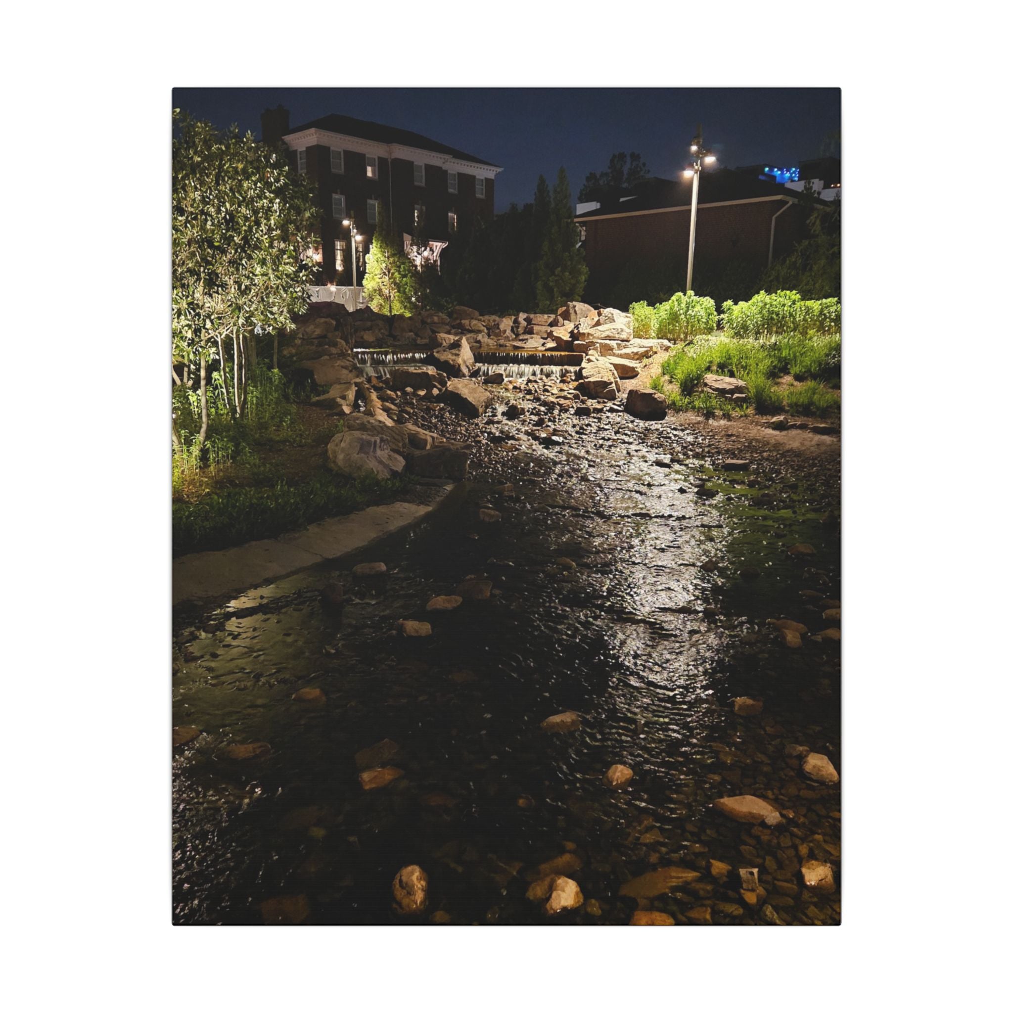 Nighttime Waterfall Landscape Canvas | Matte Stretched Wall Art