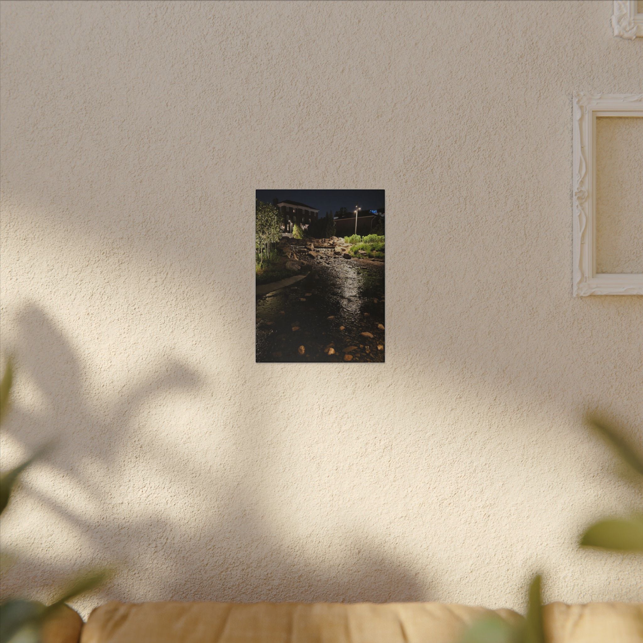 Nighttime Waterfall Landscape Canvas | Matte Stretched Wall Art
