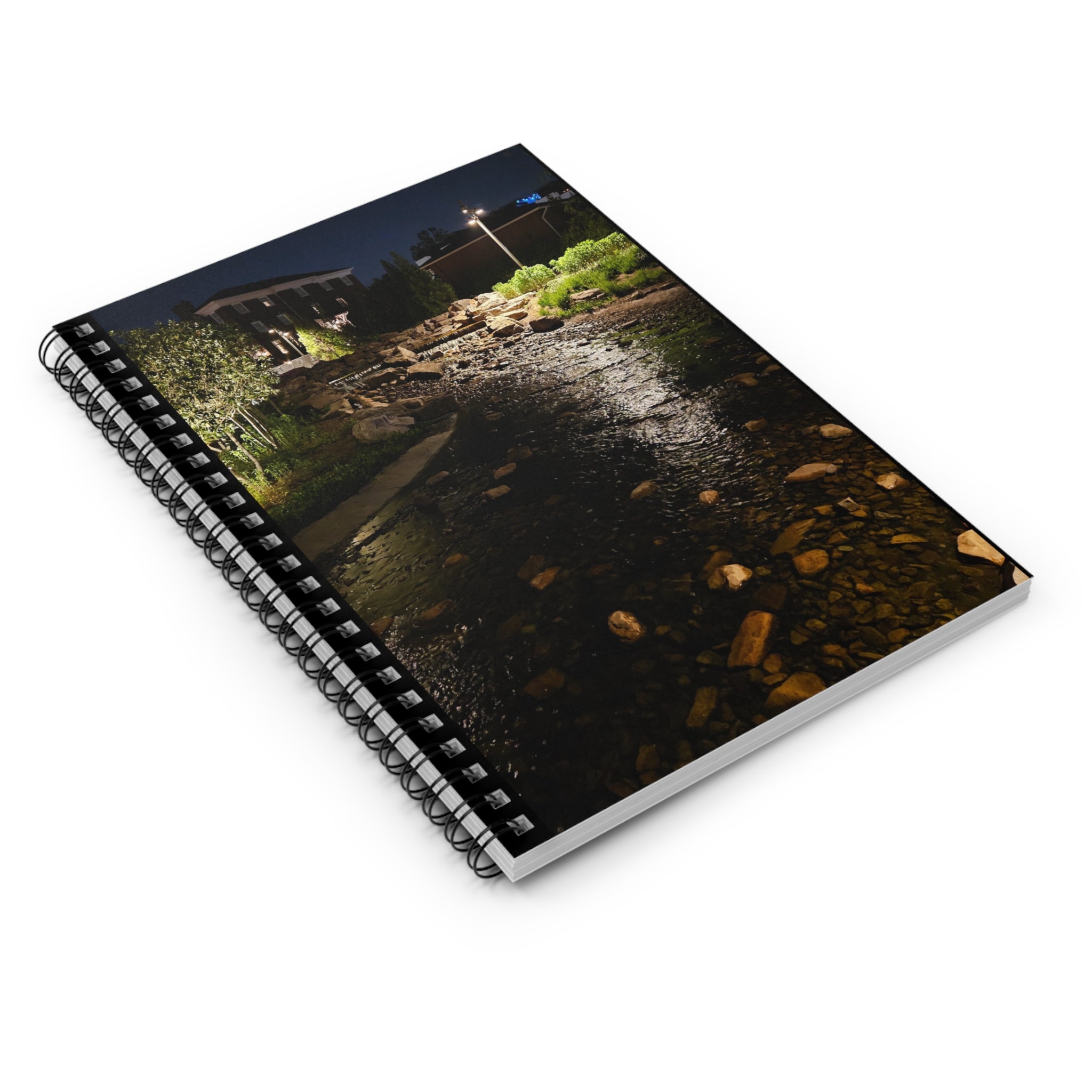 Nighttime Stream Photo Spiral Notebook – Ruled Journal for Nature Lovers