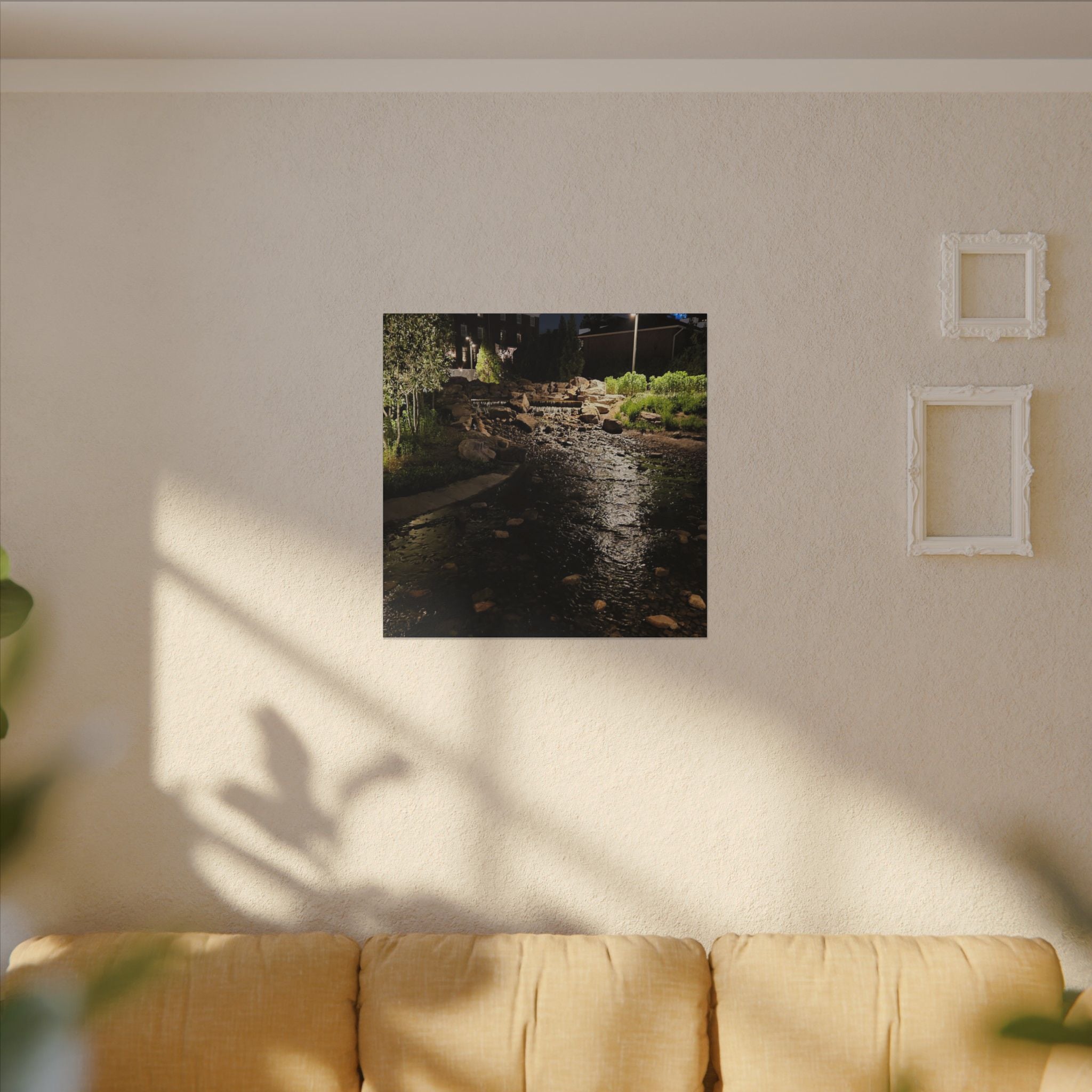 Nighttime Waterfall Landscape Canvas | Matte Stretched Wall Art