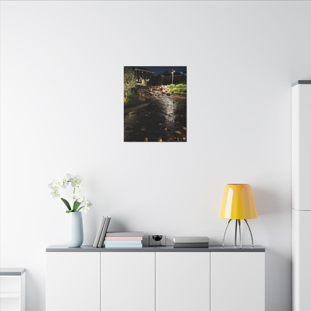 Nighttime Waterfall Landscape Canvas | Matte Stretched Wall Art