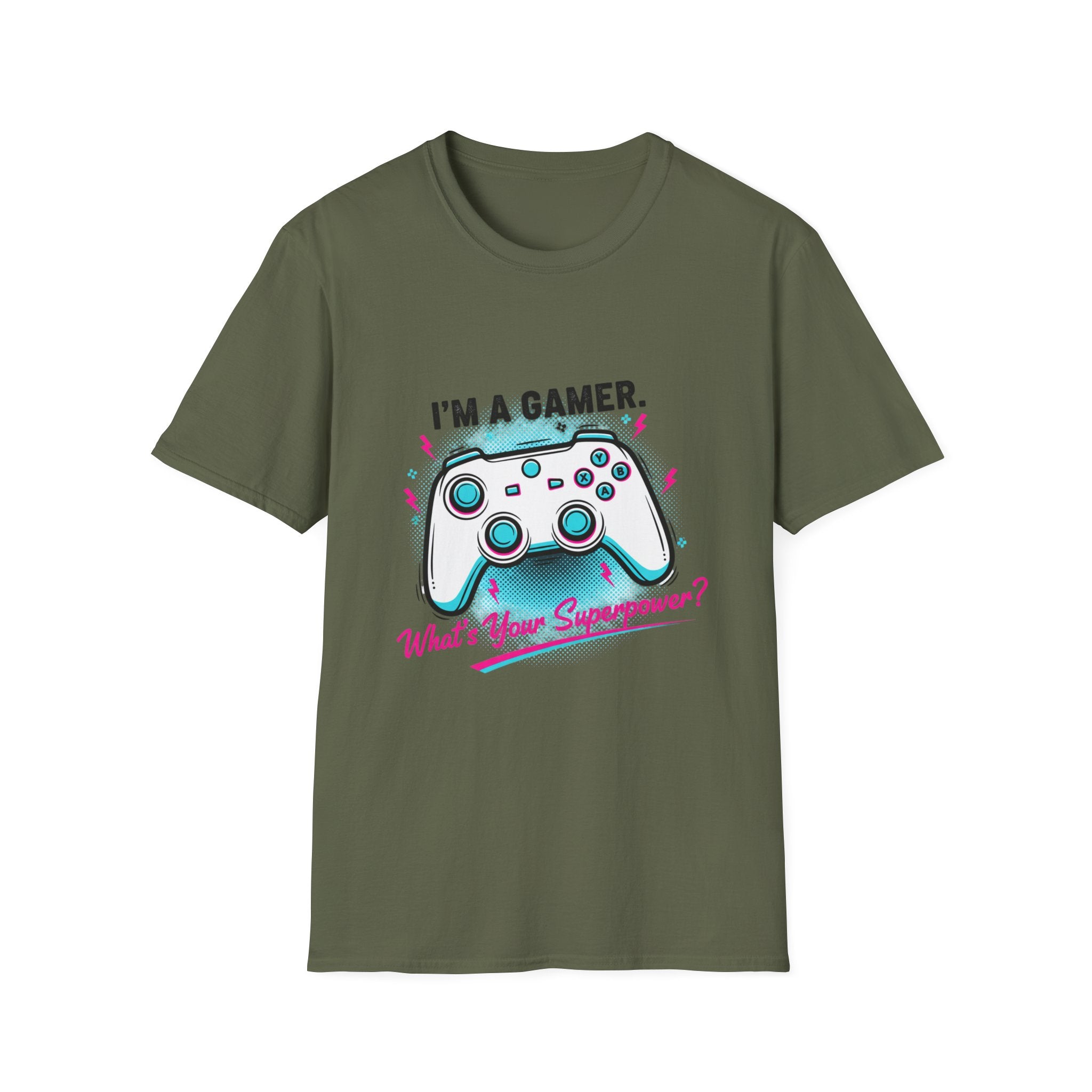 Im a Gamer, What's Your Superpower Graphic T-Shirt | Retro Neon Gaming Console Text