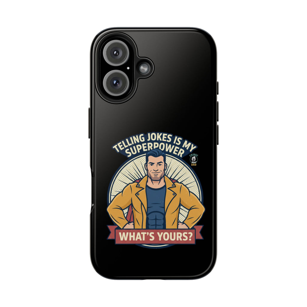 Telling Jokes Is My Superpower Phone Case | Humorous Man Illustration