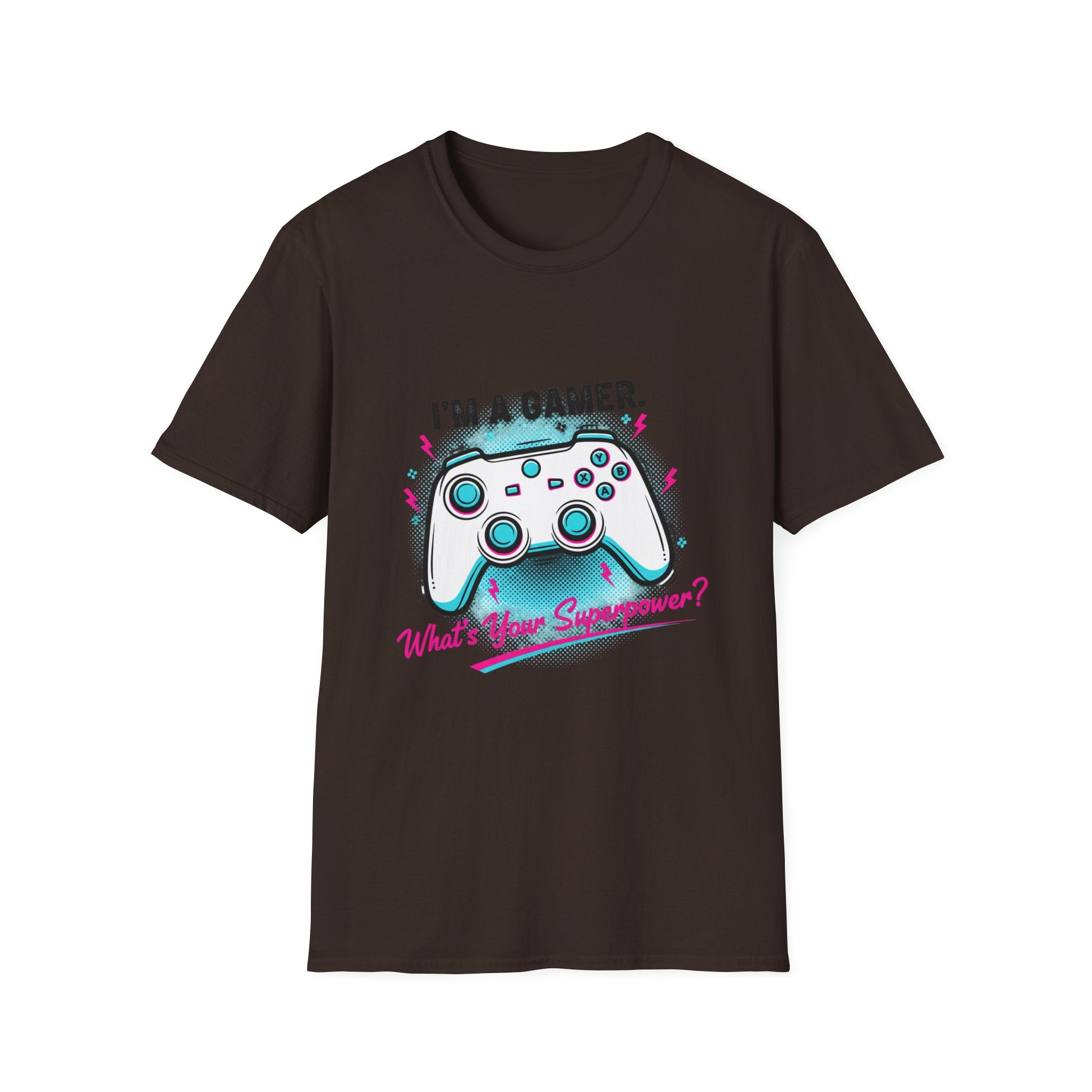 Im a Gamer What's Your Superpower Graphic T-Shirt | Retro Neon Gaming Console Text