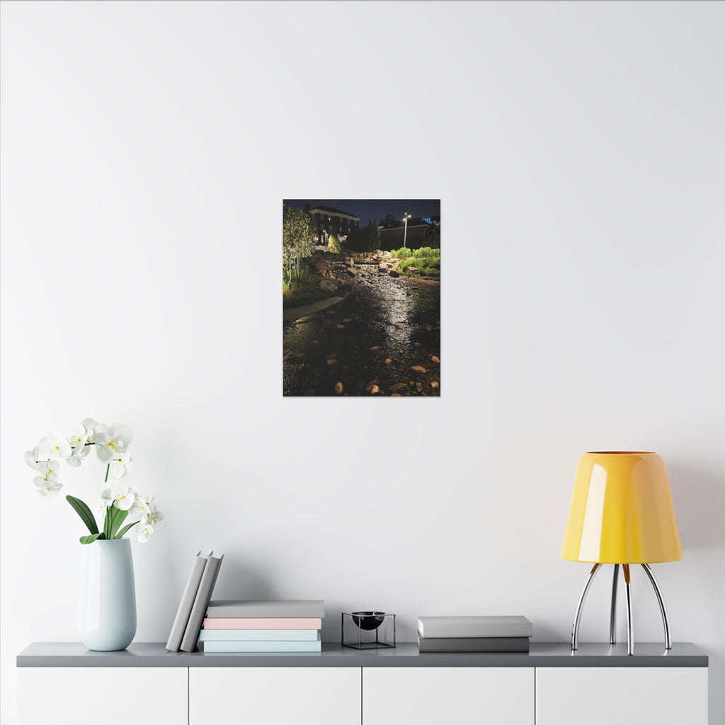 Nighttime Waterfall Landscape Canvas | Matte Stretched Wall Art