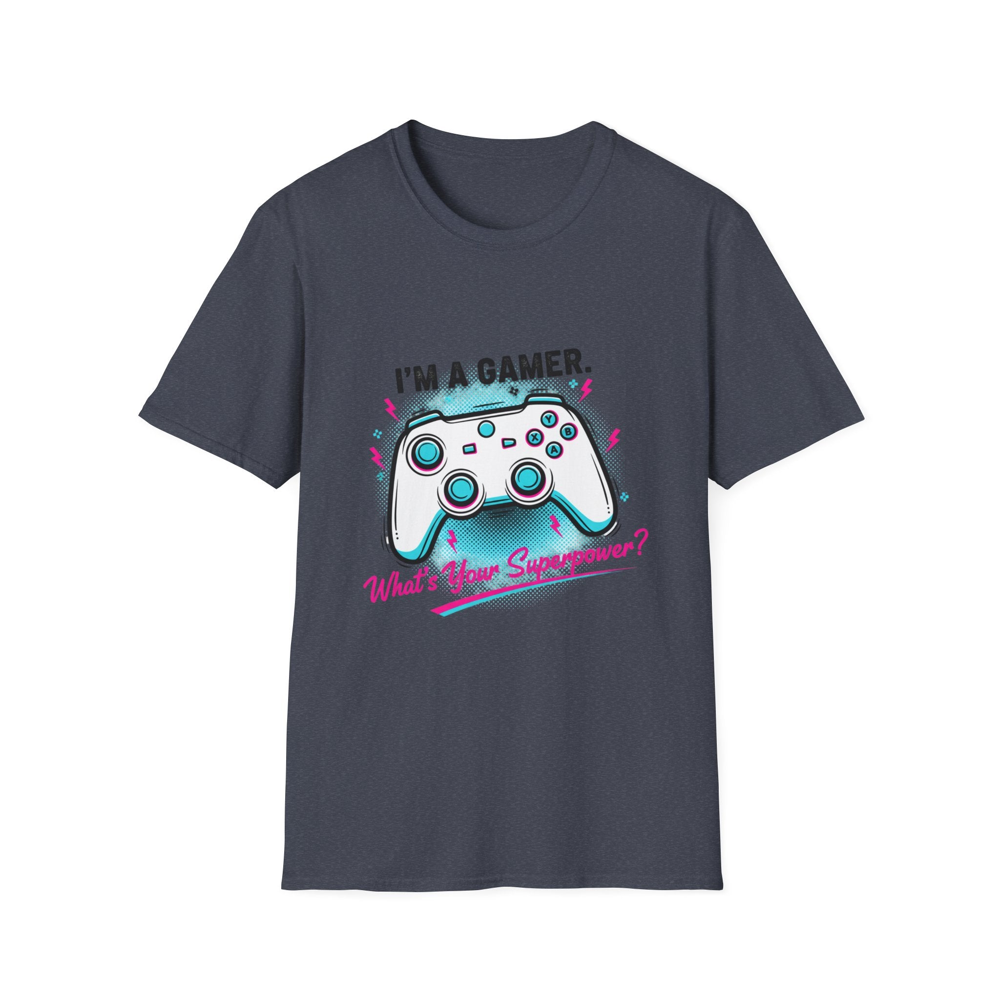 Im a Gamer, What's Your Superpower Graphic T-Shirt | Retro Neon Gaming Console Text