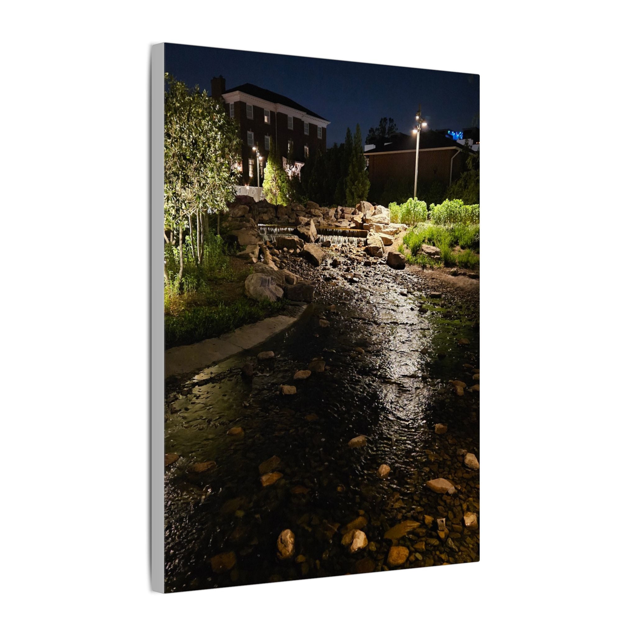 Nighttime Waterfall Landscape Canvas | Matte Stretched Wall Art