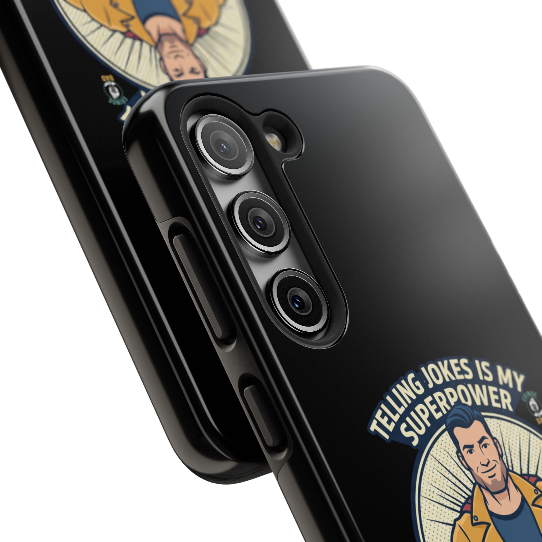 Telling Jokes Is My Superpower Phone Case | Humorous Man Illustration