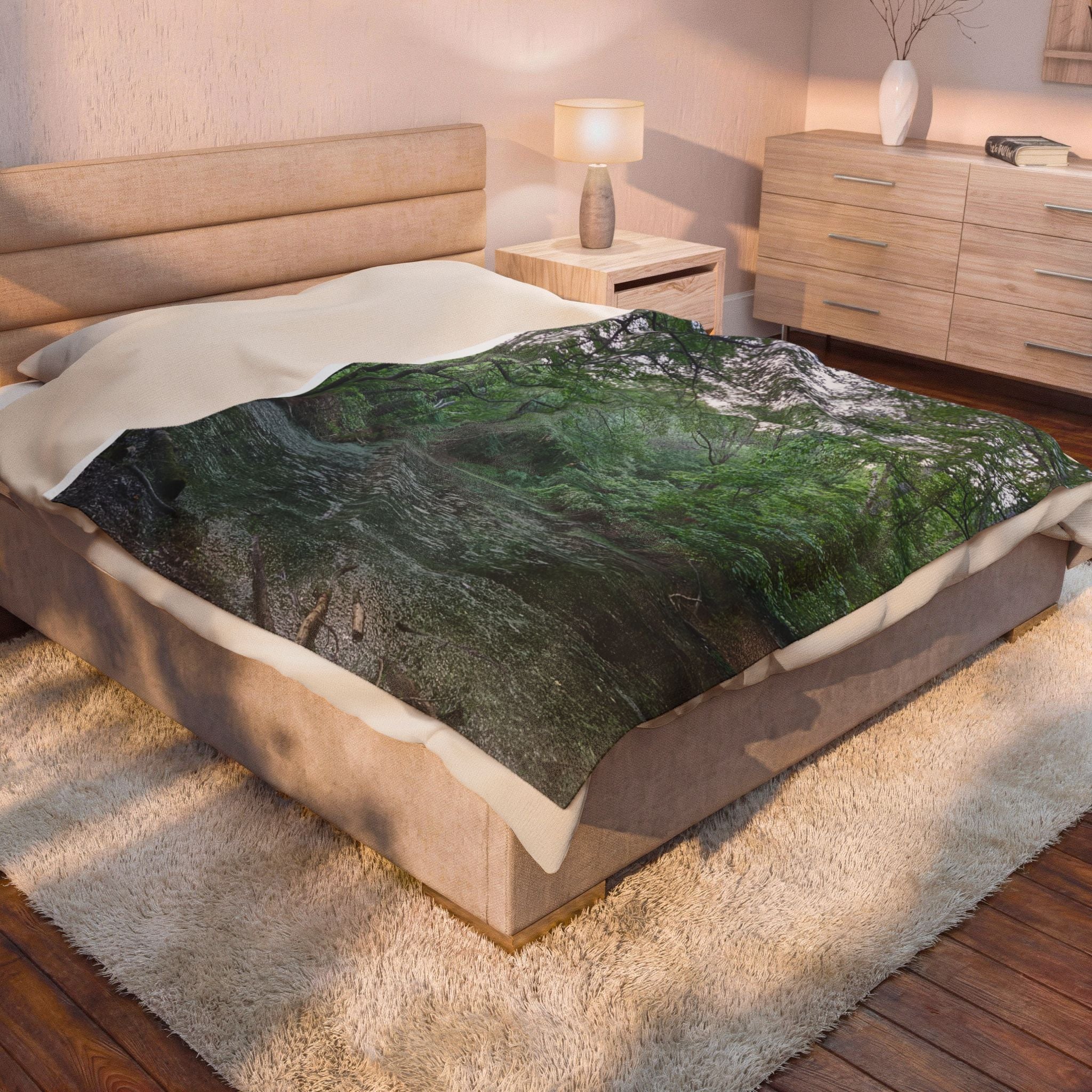 Mossy Pond Velveteen Plush Blanket | Woodland Nature Throw