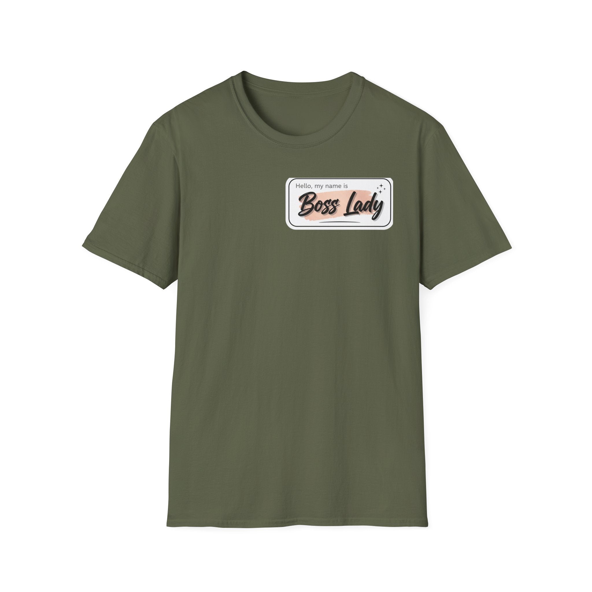 Boss Lady name tag T-Shirt | Feminine script badge design