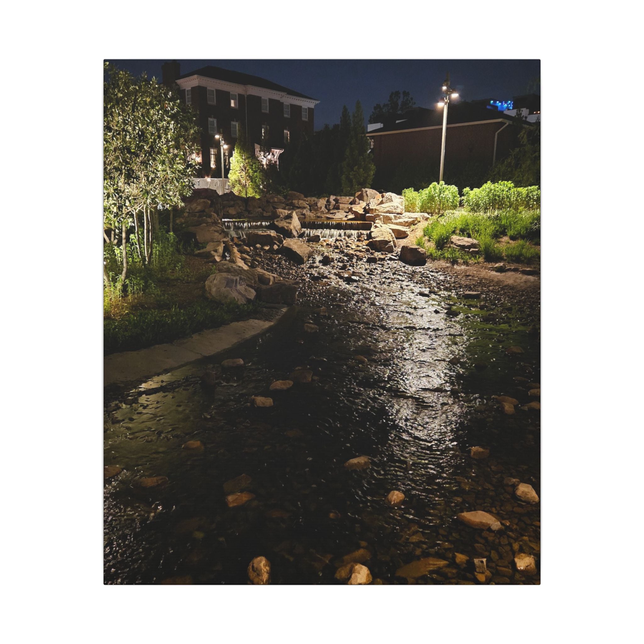 Nighttime Waterfall Landscape Canvas | Matte Stretched Wall Art