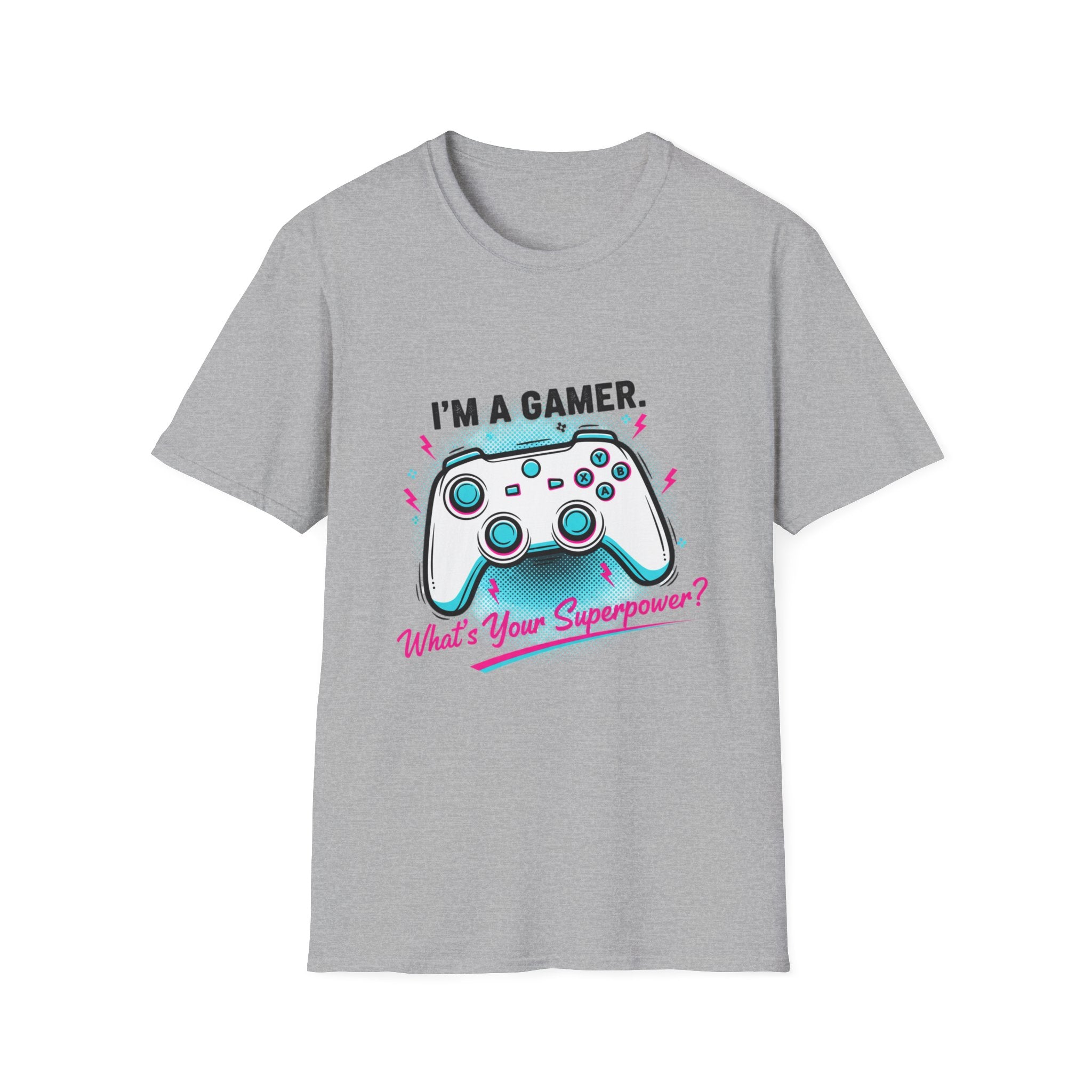 Im a Gamer, What's Your Superpower Graphic T-Shirt | Retro Neon Gaming Console Text