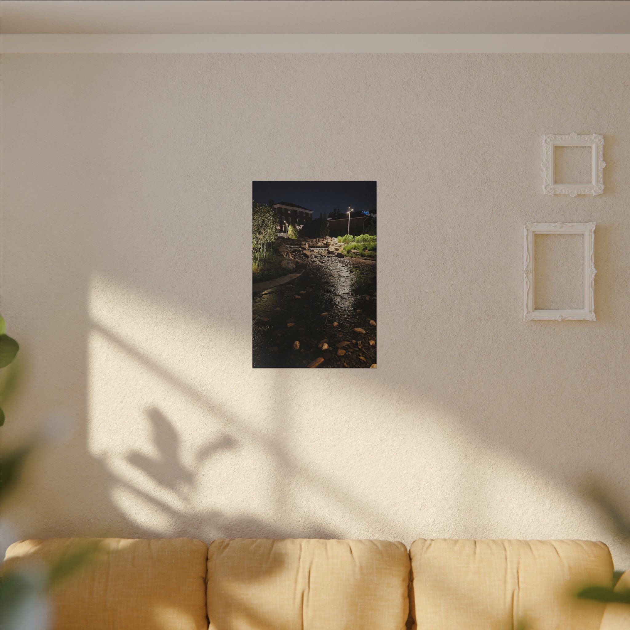 Nighttime Waterfall Landscape Canvas | Matte Stretched Wall Art