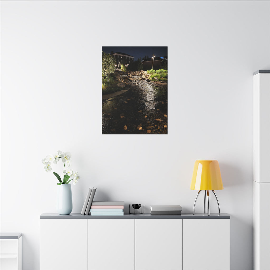 Nighttime Waterfall Landscape Canvas | Matte Stretched Wall Art