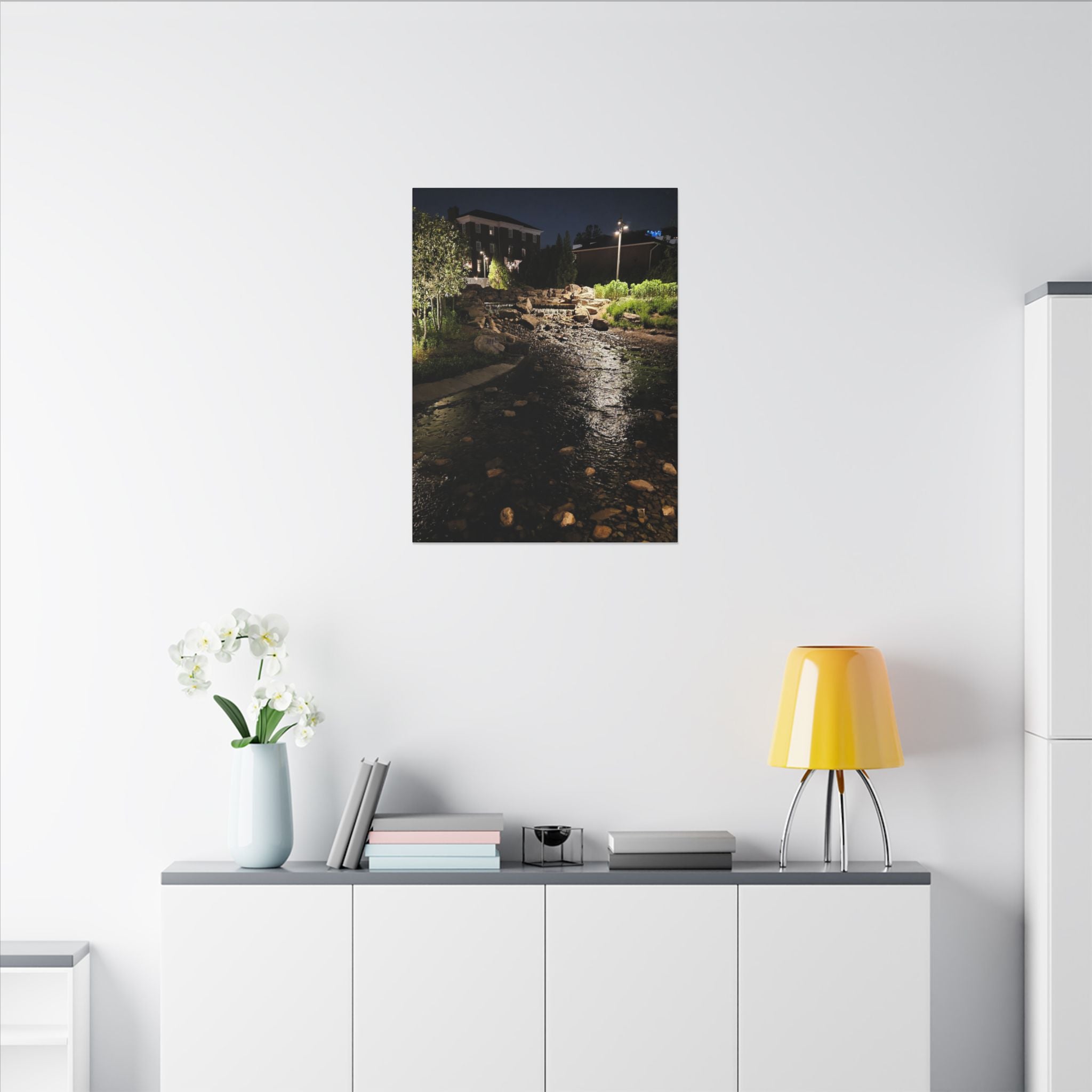 Nighttime Waterfall Landscape Canvas | Matte Stretched Wall Art
