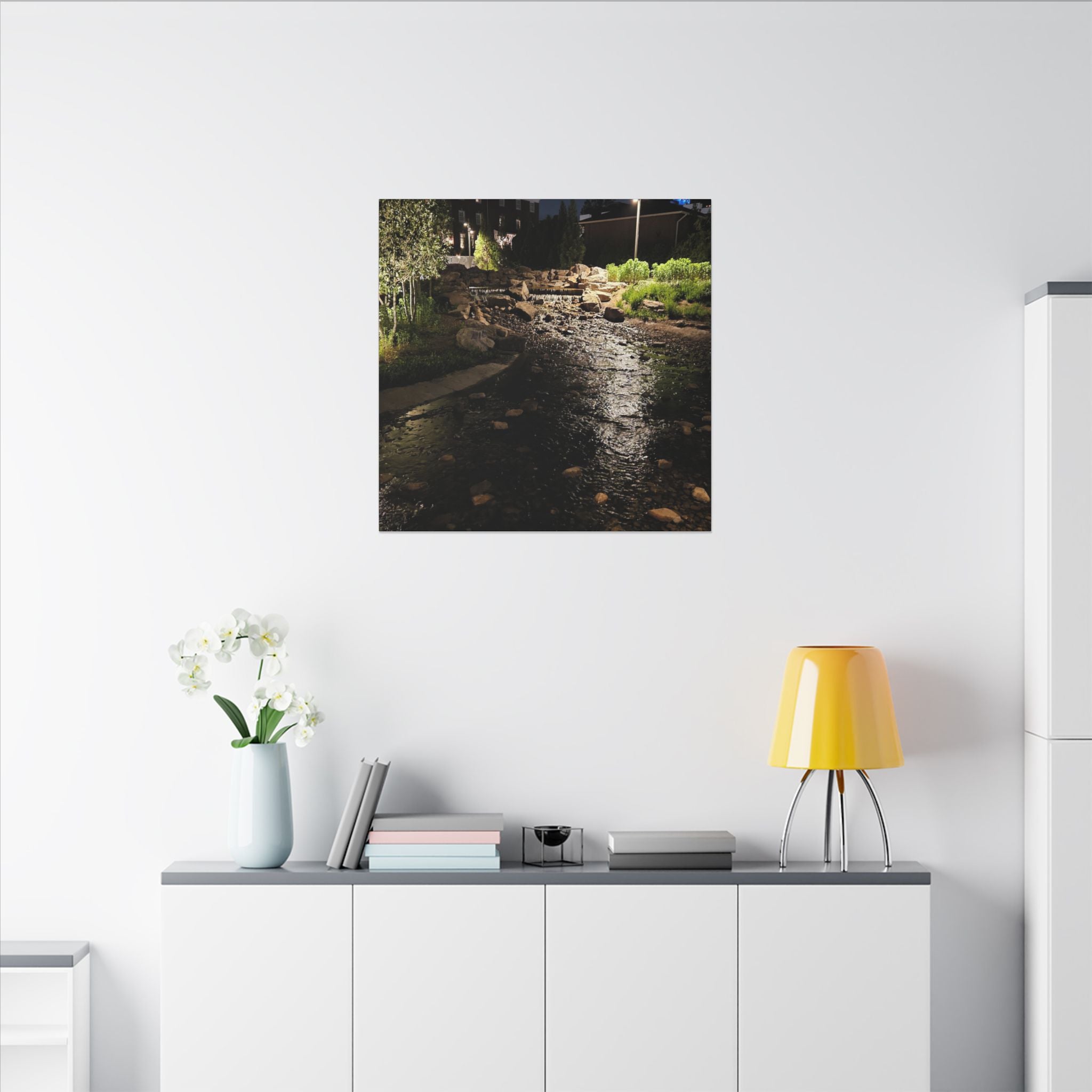 Nighttime Waterfall Landscape Canvas | Matte Stretched Wall Art