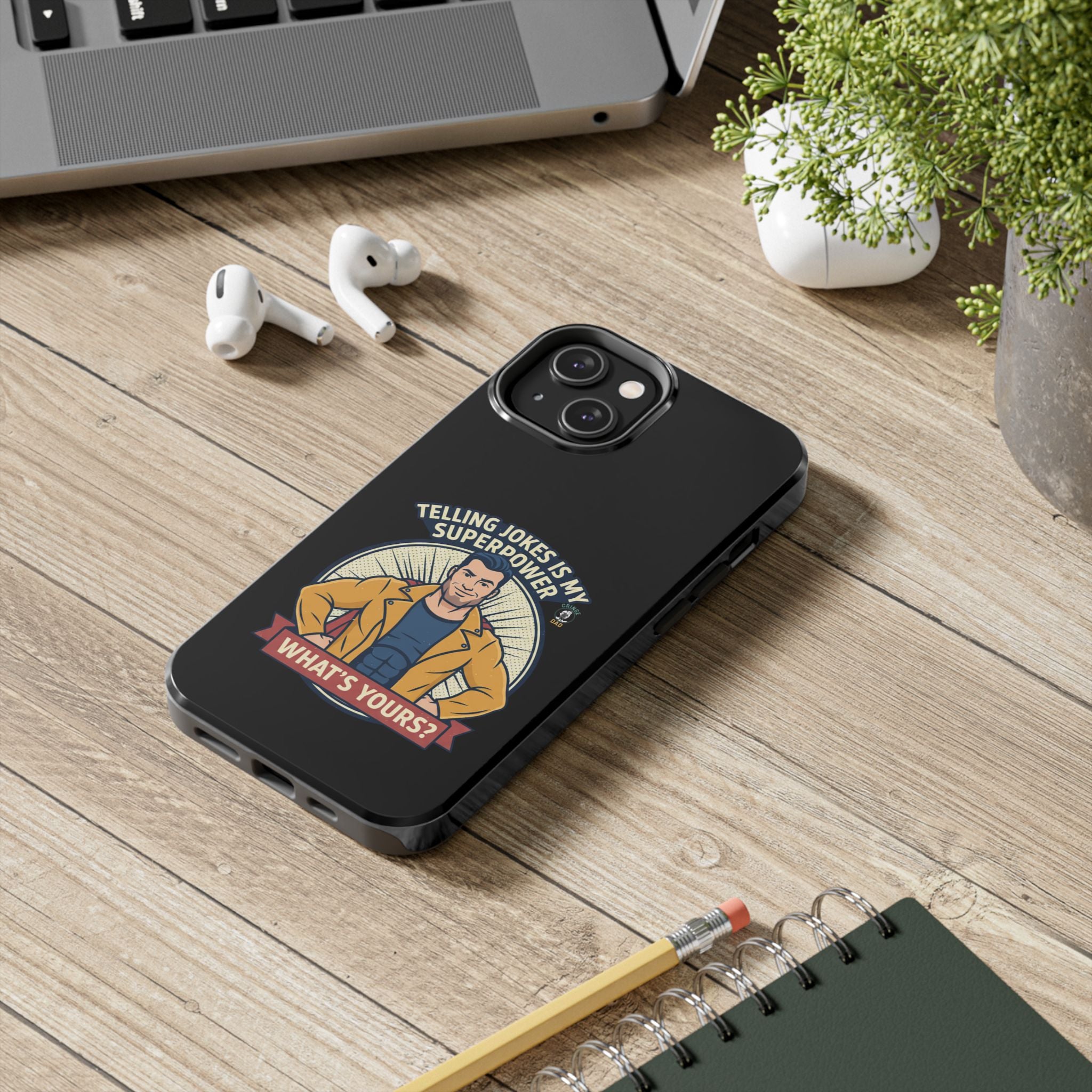 Telling Jokes Is My Superpower Phone Case | Humorous Man Illustration