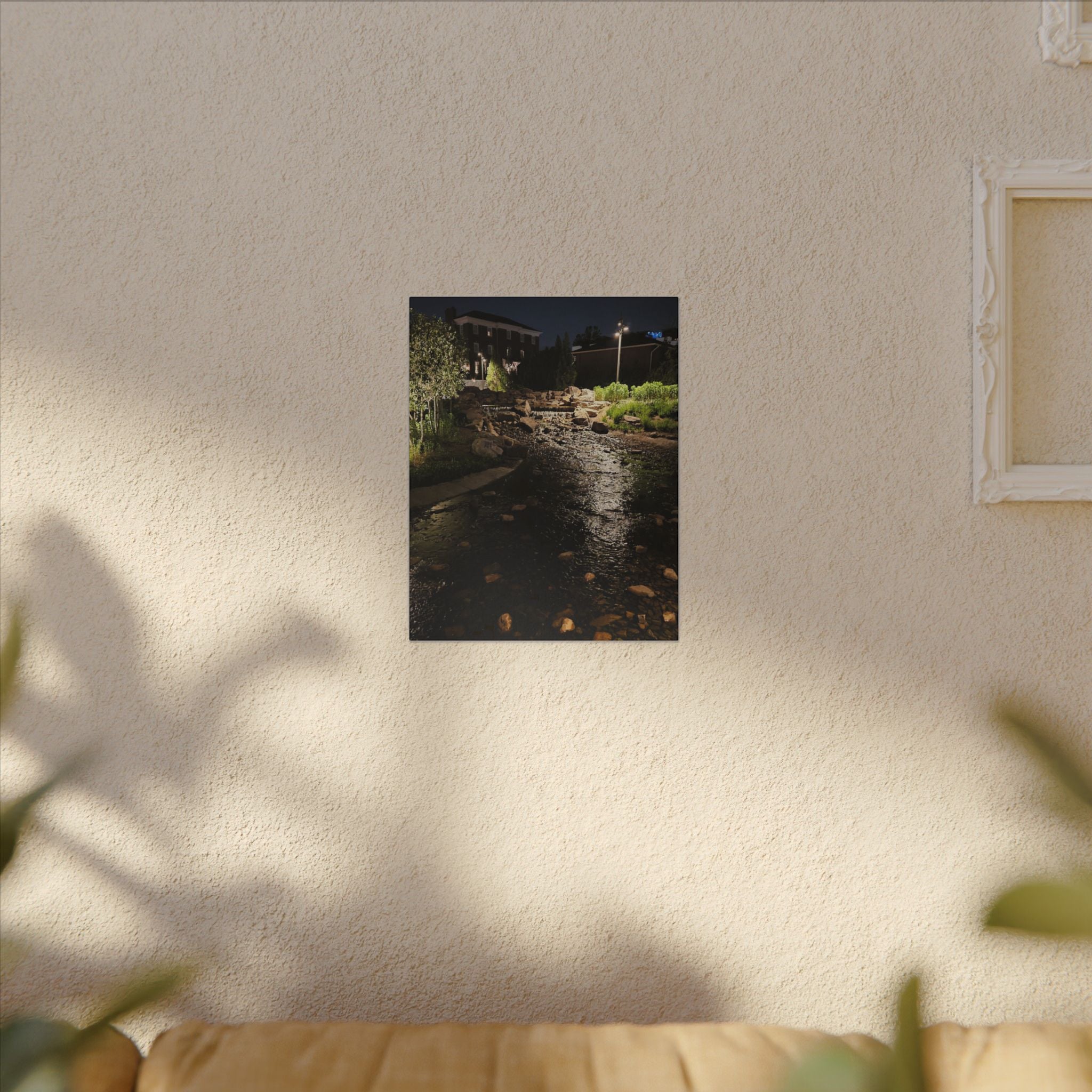 Nighttime Waterfall Landscape Canvas | Matte Stretched Wall Art