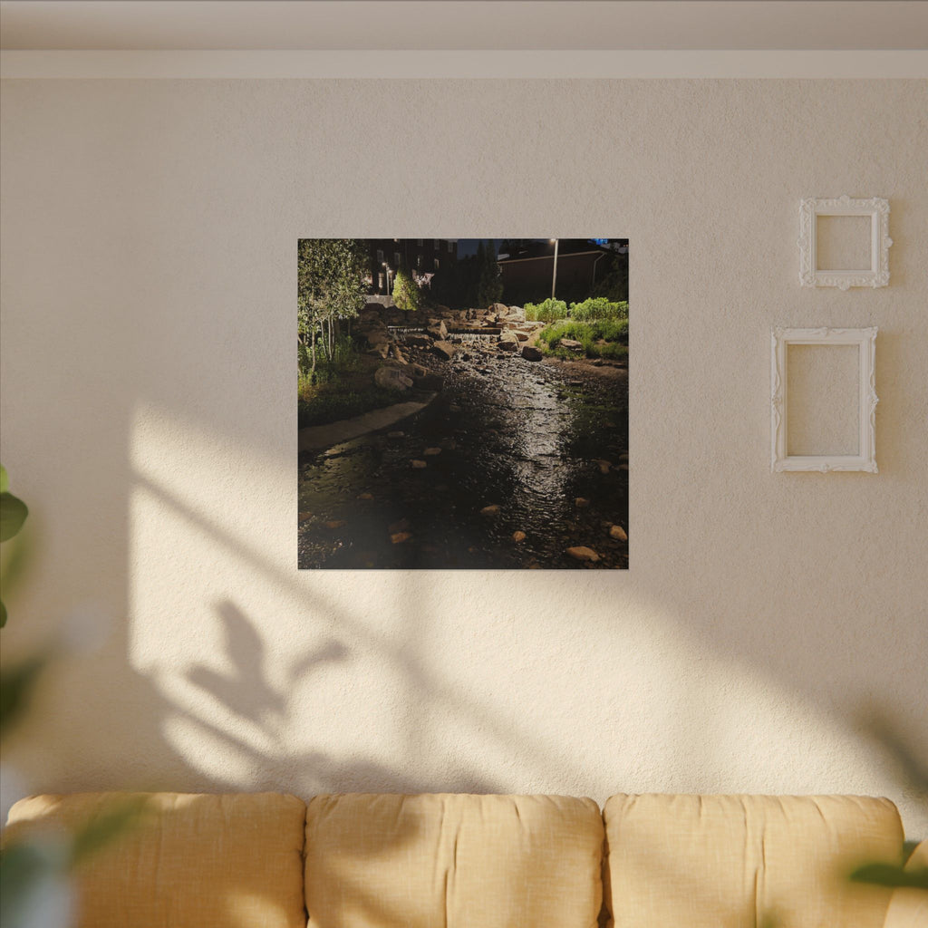 Nighttime Waterfall Landscape Canvas | Matte Stretched Wall Art