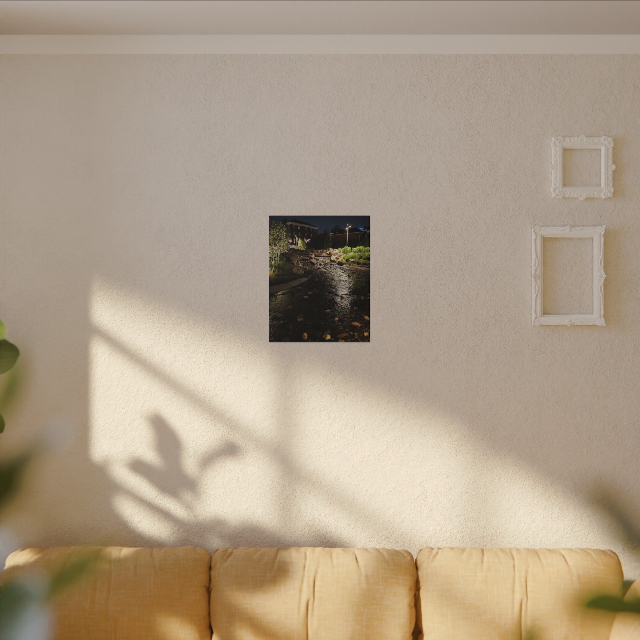 Nighttime Waterfall Landscape Canvas | Matte Stretched Wall Art