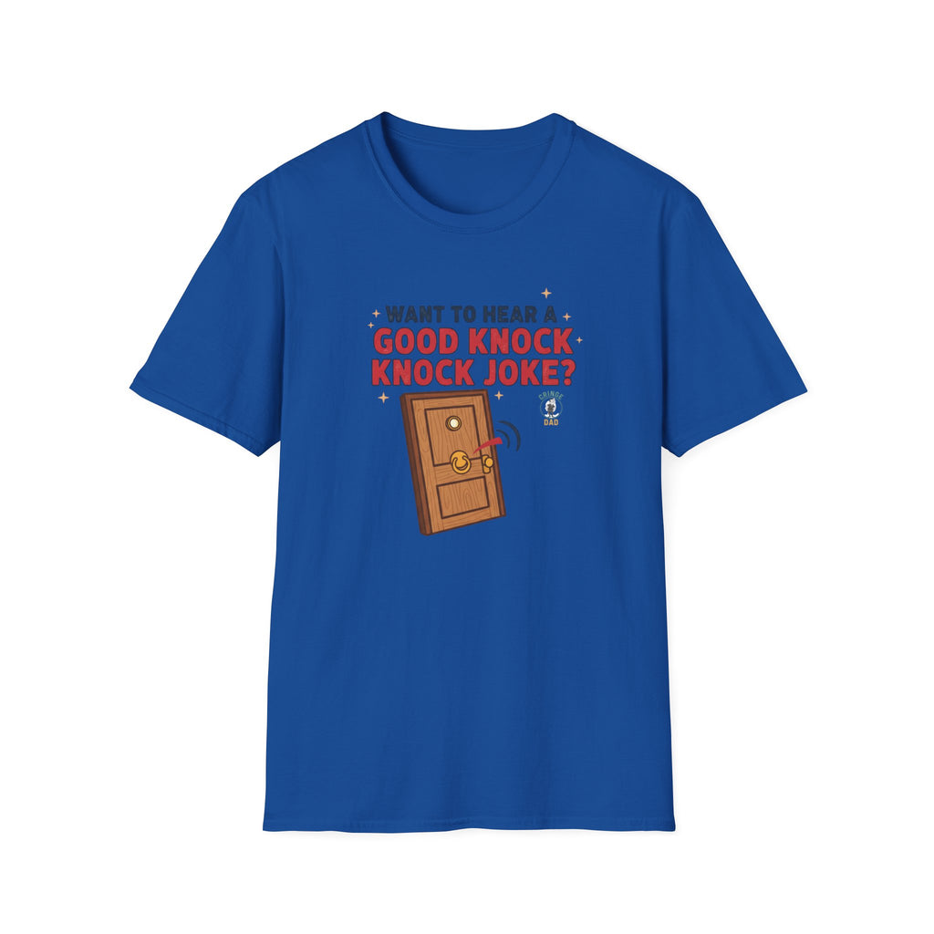 'Want to Hear a Good Knock Knock Joke?' T-Shirt — Novelty Door Cartoon Tee