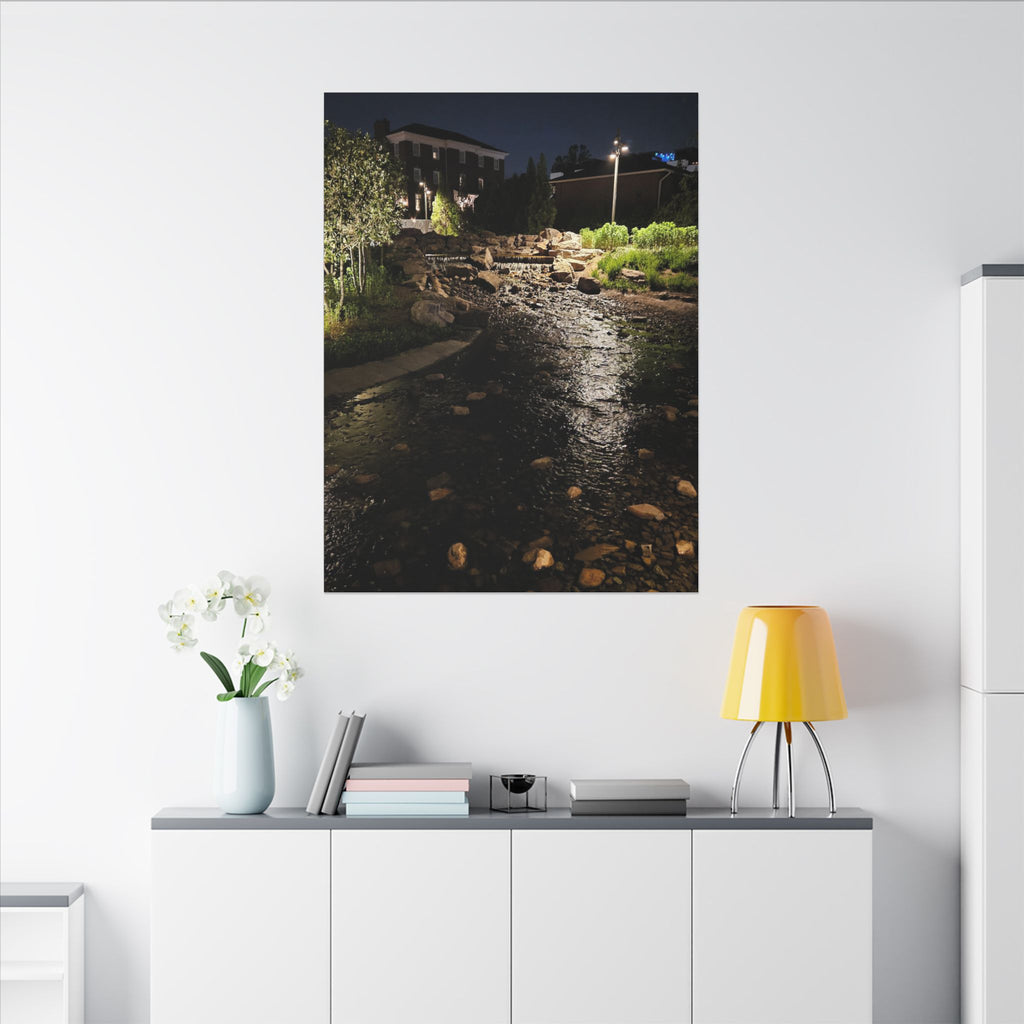 Nighttime Waterfall Landscape Canvas | Matte Stretched Wall Art