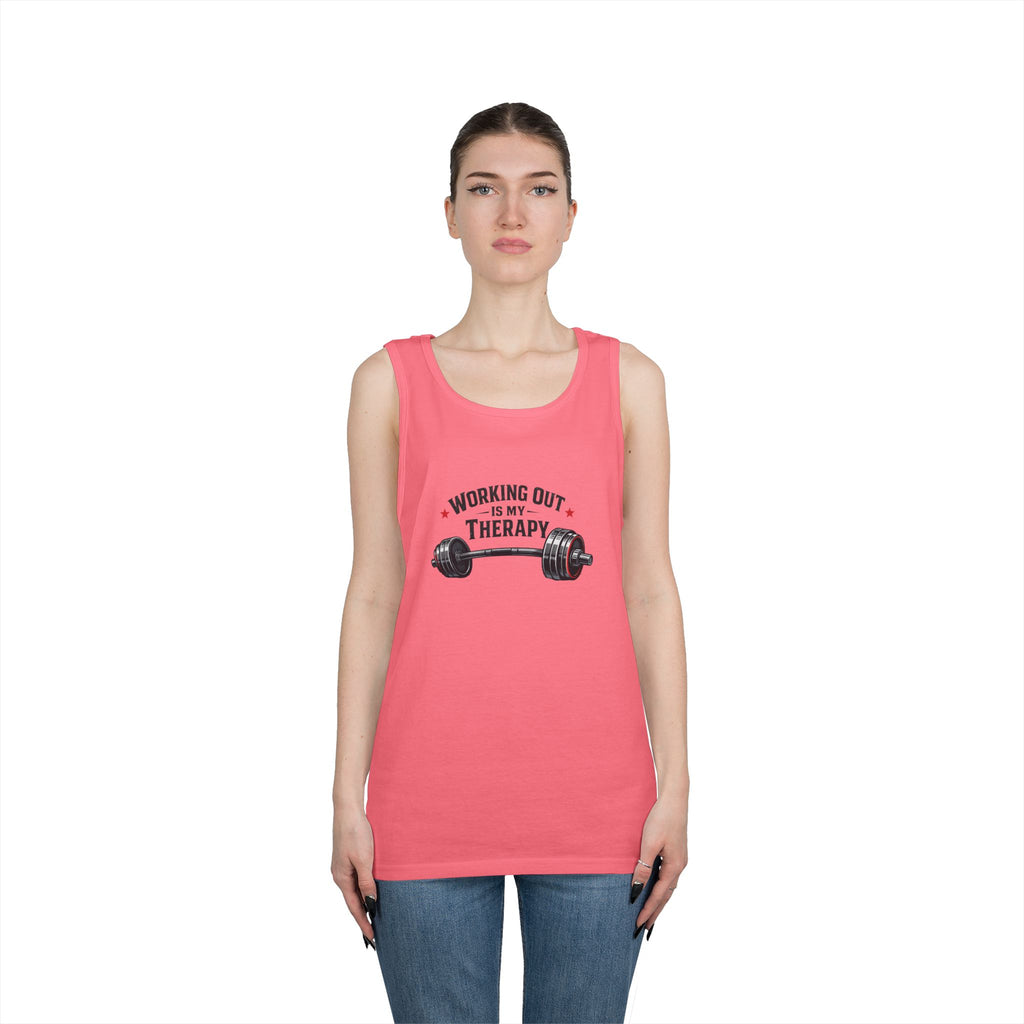 Working Out Is My Therapy Tank Top | Barbell Fitness Workout Tee
