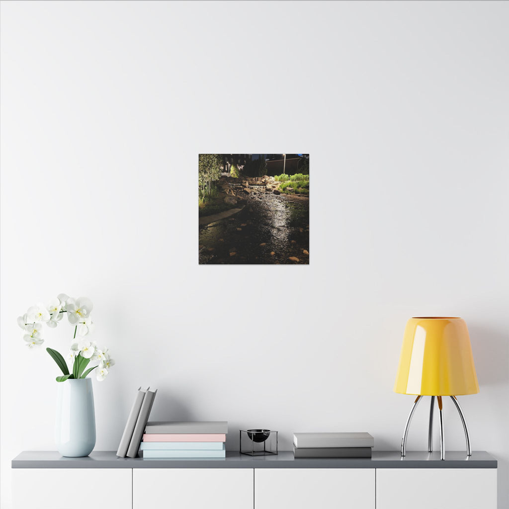 Nighttime Waterfall Landscape Canvas | Matte Stretched Wall Art