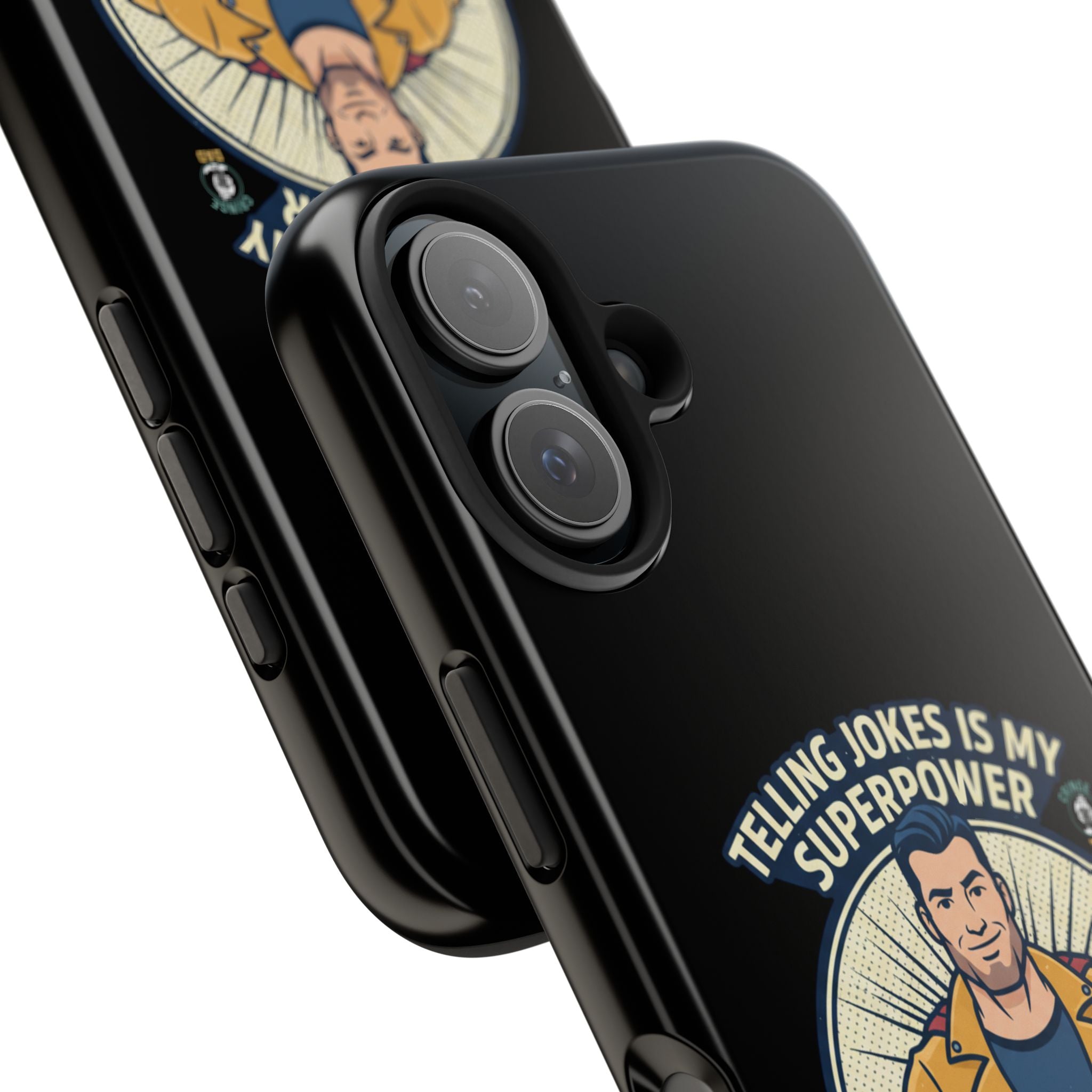 Telling Jokes Is My Superpower Phone Case | Humorous Man Illustration